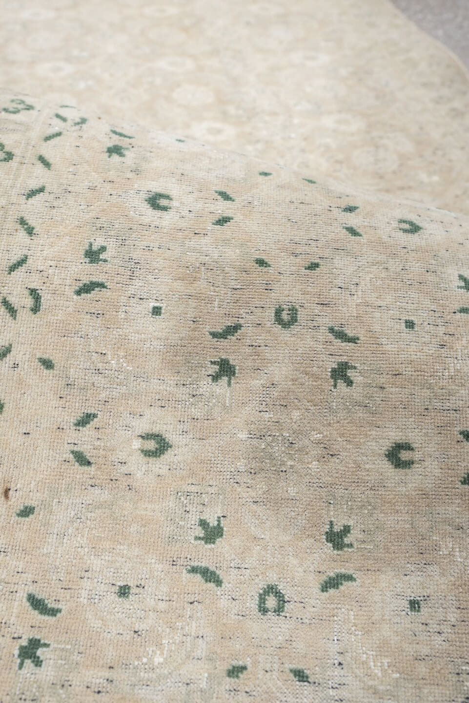 2' x 4' one-of-a-kind handmade antique Sivas small size rug. Color palette: ivory, cream, sage, taupe, beige, green, gray