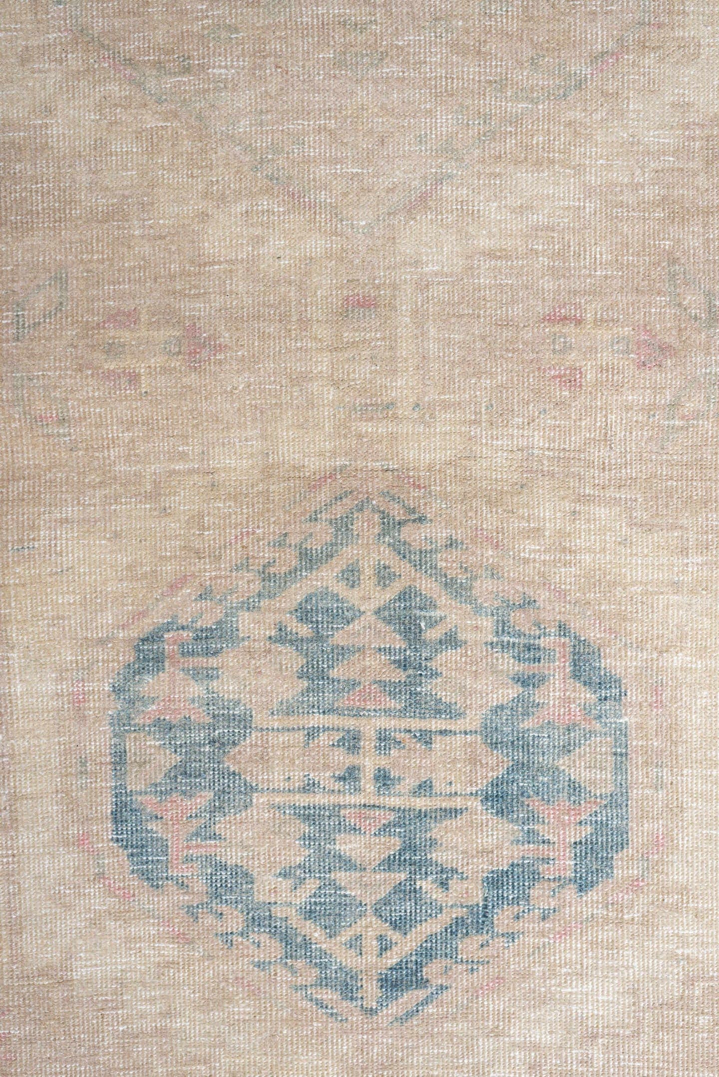 3' x 10' one-of-a-kind handmade antique Sarab runner rug. Color palette: ivory, pale blue, blush, beige, taupe, light blue