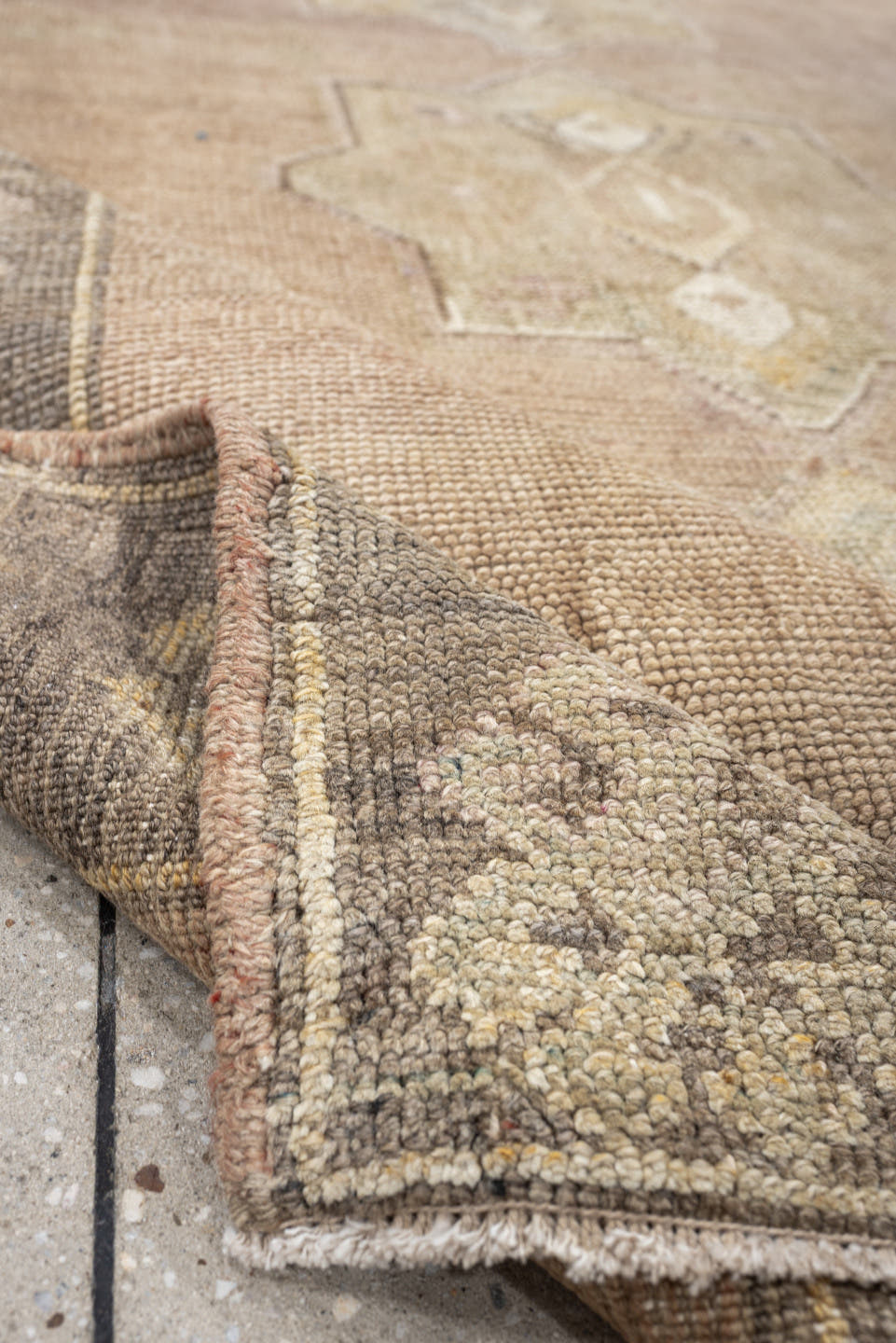4' x 8' one-of-a-kind handmade antique Kars runner rug. Color palette: blush beige, taupe, ivory, sage, rose, brown, sand