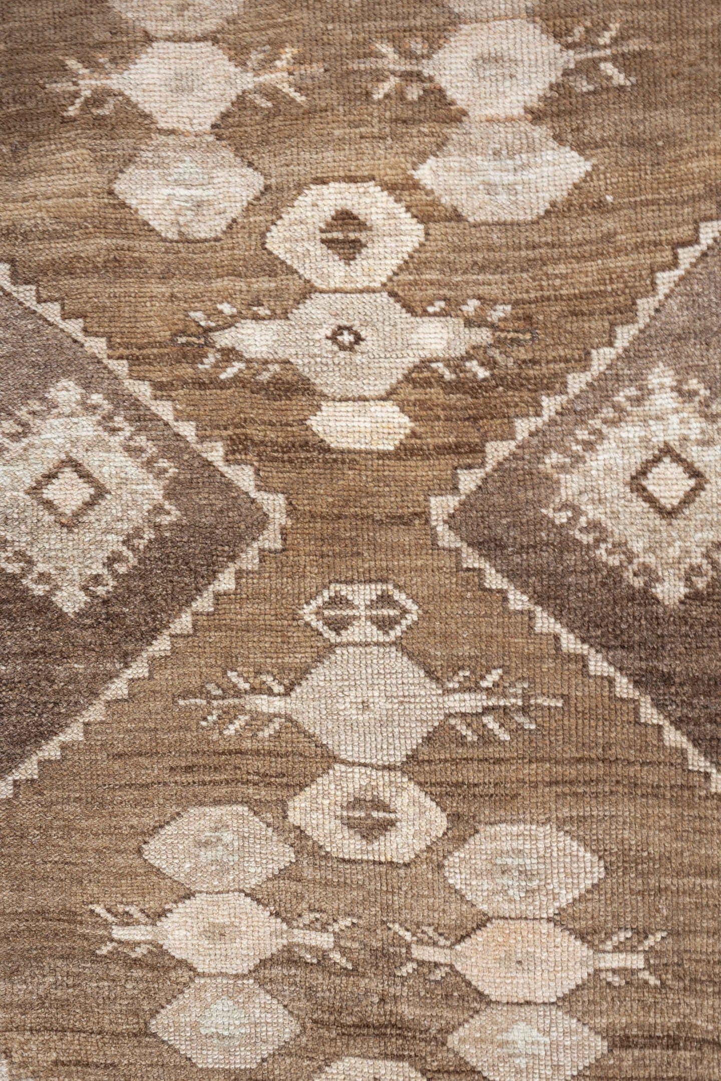 2' x 10' one-of-a-kind handmade antique Kars runner rug. Color palette: taupe, camel, brown, ivory, cream, beige, gray