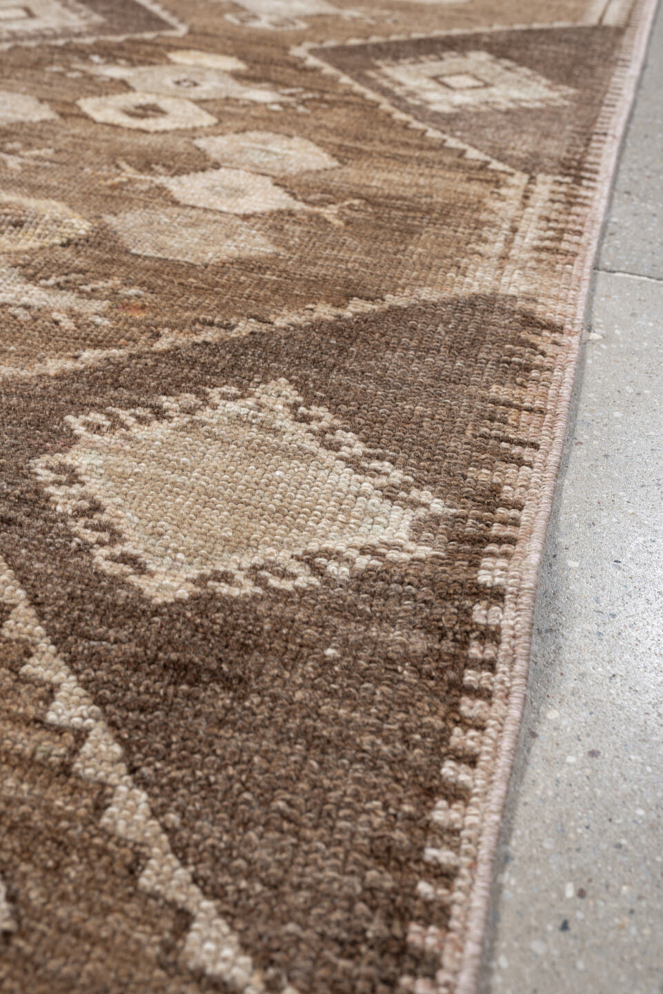 2' x 10' one-of-a-kind handmade antique Kars runner rug. Color palette: taupe, camel, brown, ivory, cream, beige, gray