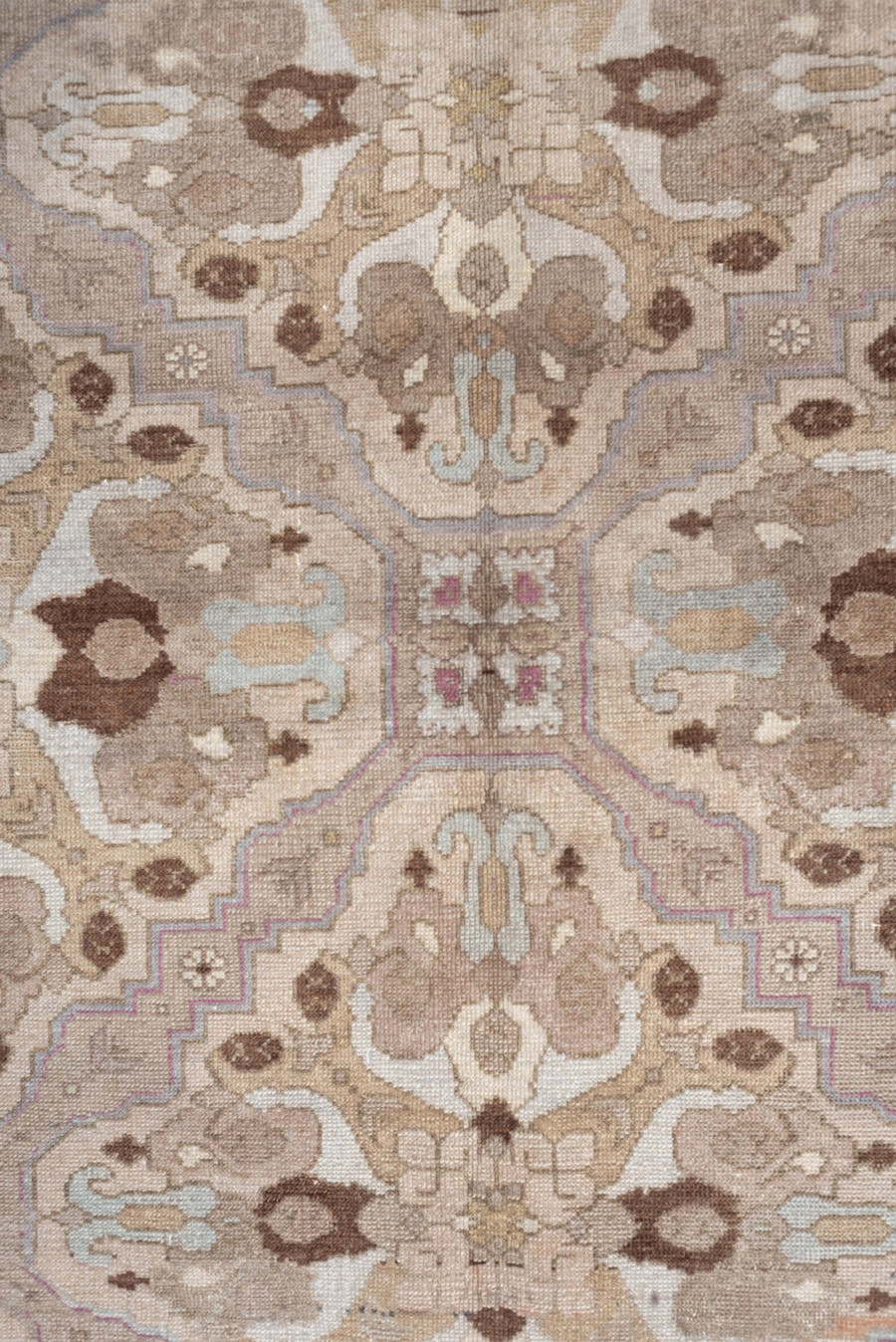 4' x 6' one-of-a-kind handmade antique Sivas rug. Color palette: ivory, taupe, camel, pale blue, soft brown, beige, lavender