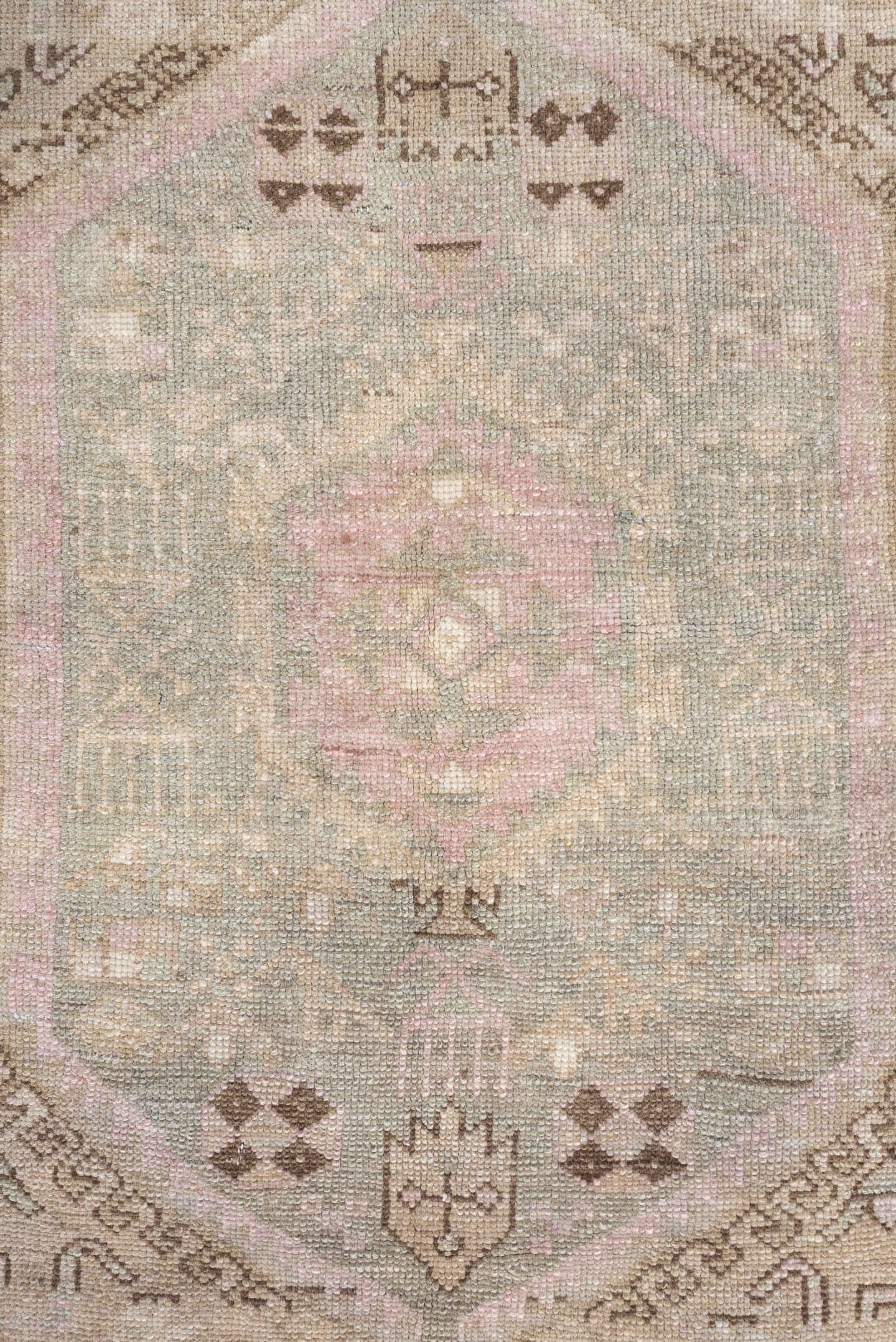 4' x 7' one-of-a-kind handmade antique Malayer medium size rug. Color palette: ivory, taupe, blush, pale blue, brown, sand