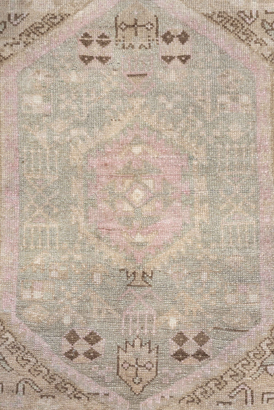 4' x 7' one-of-a-kind handmade antique Malayer medium size rug. Color palette: ivory, taupe, blush, pale blue, brown, sand
