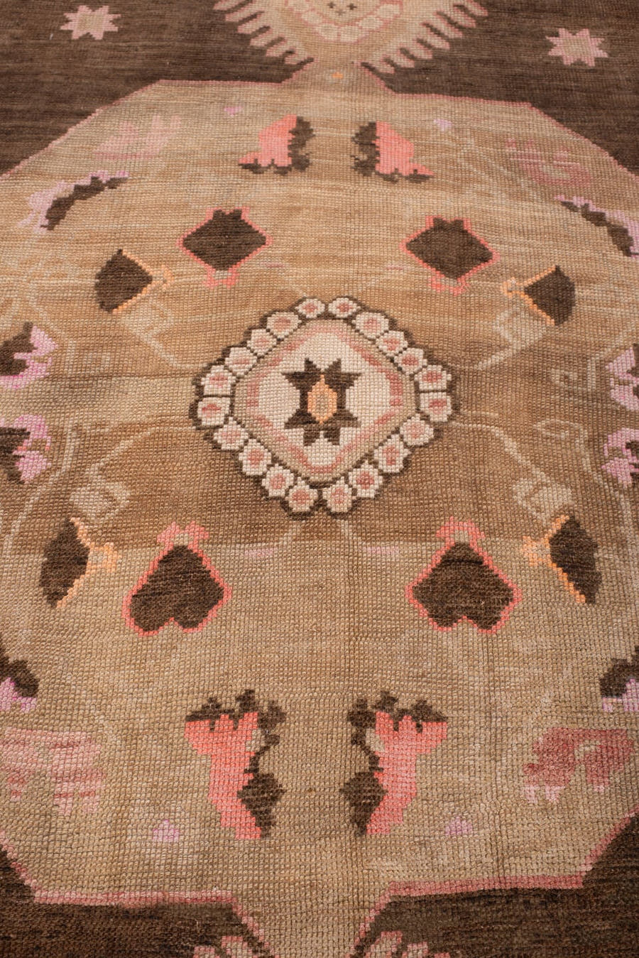5' x 10' one-of-a-kind handmade antique Kars large size rug. Color palette: dark brown, ivory, dusty rose, taupe, charcoal