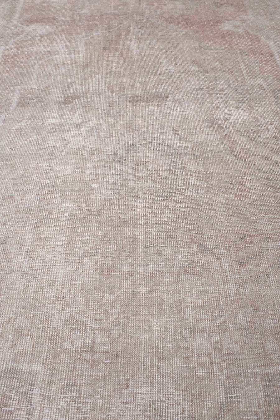 6' x 10' one-of-a-kind handmade antique Oushak large size rug. Color palette: ivory, blush, taupe, pale rose, beige, sage