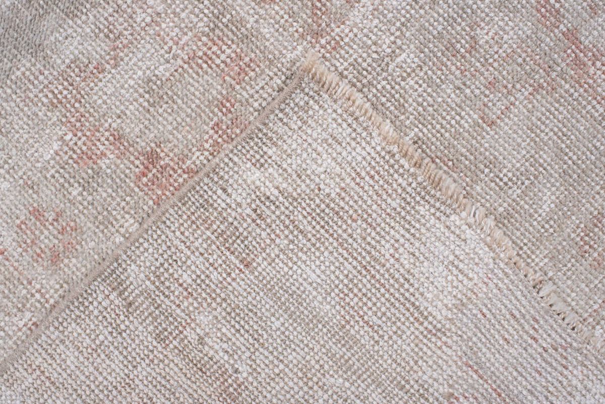 6' x 10' one-of-a-kind handmade antique Oushak large size rug. Color palette: ivory, blush, taupe, pale rose, beige, sage