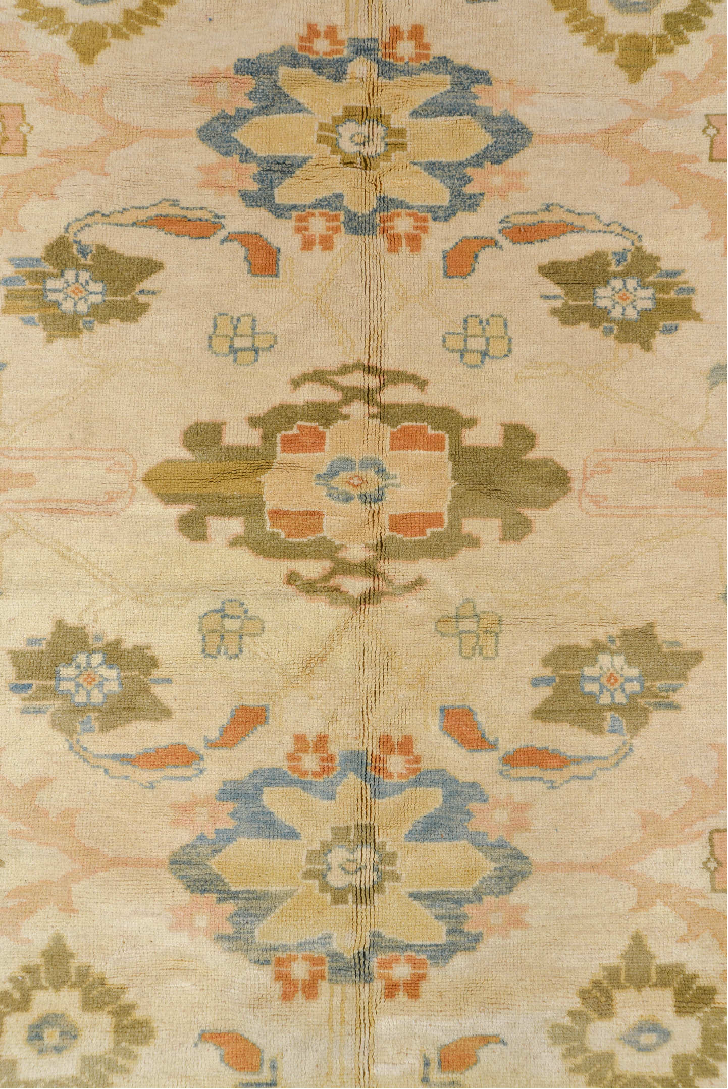 12' x 16' one-of-a-kind handmade vintage Sultanabad oversize rug. Color palette: ivory, sky blue, taupe, rust, gold, beige