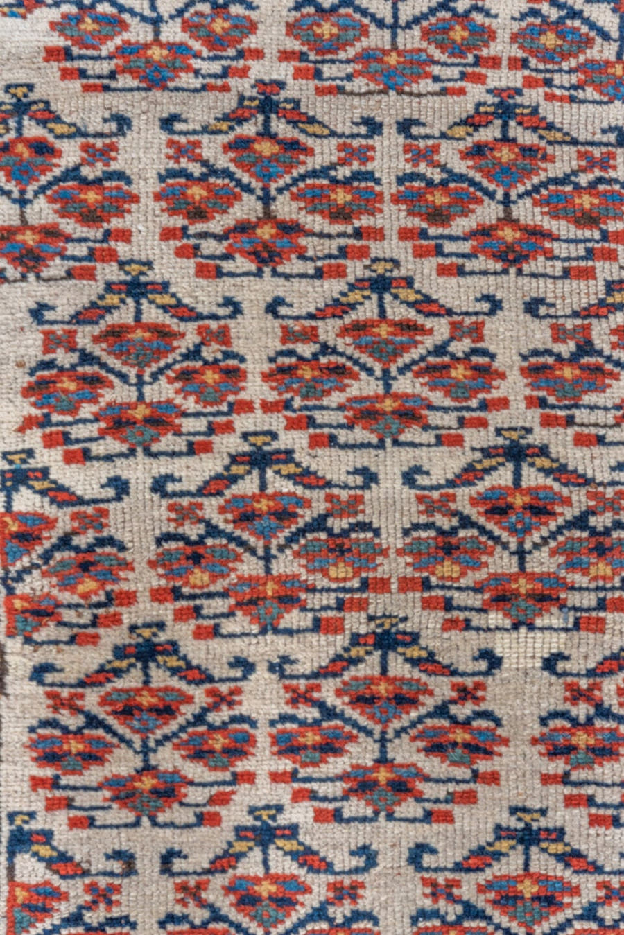2' x 7' one-of-a-kind handmade vintage Cam Hamadan runner rug. Color palette: ivory, camel, rust, navy, brown, brick, beige