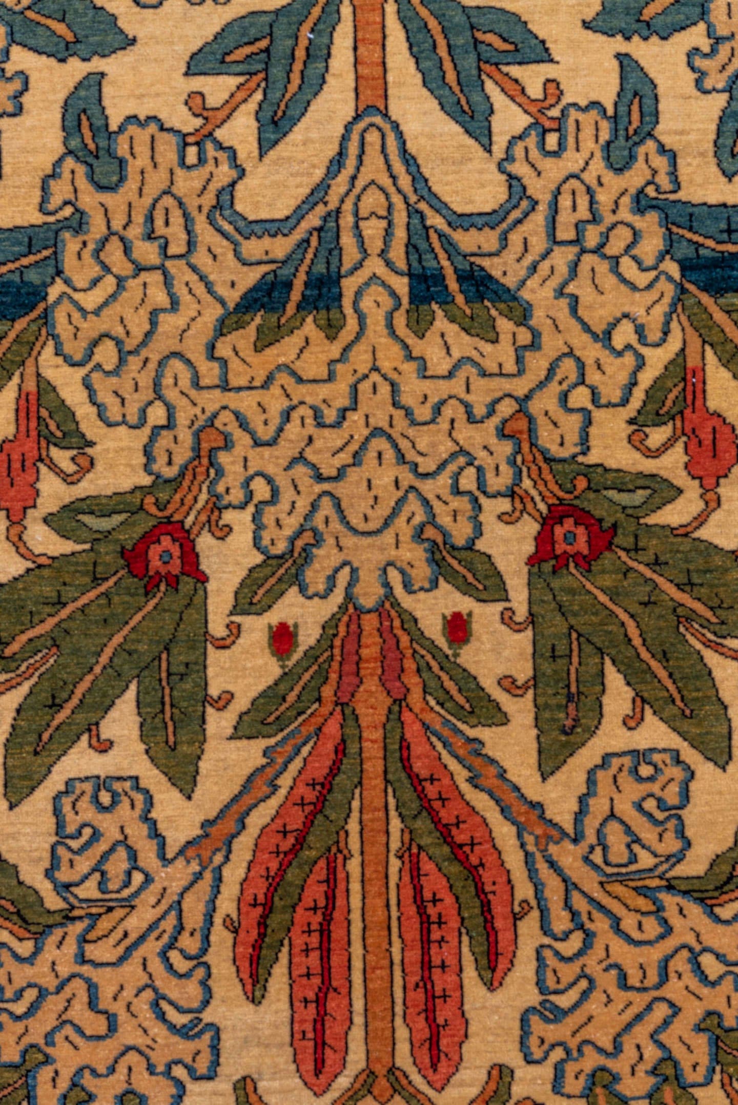 4' x 6' one-of-a-kind handmade vintage Farahan rug. Color palette: ivory, navy, red, camel, sky_blue, sage, rose, coral