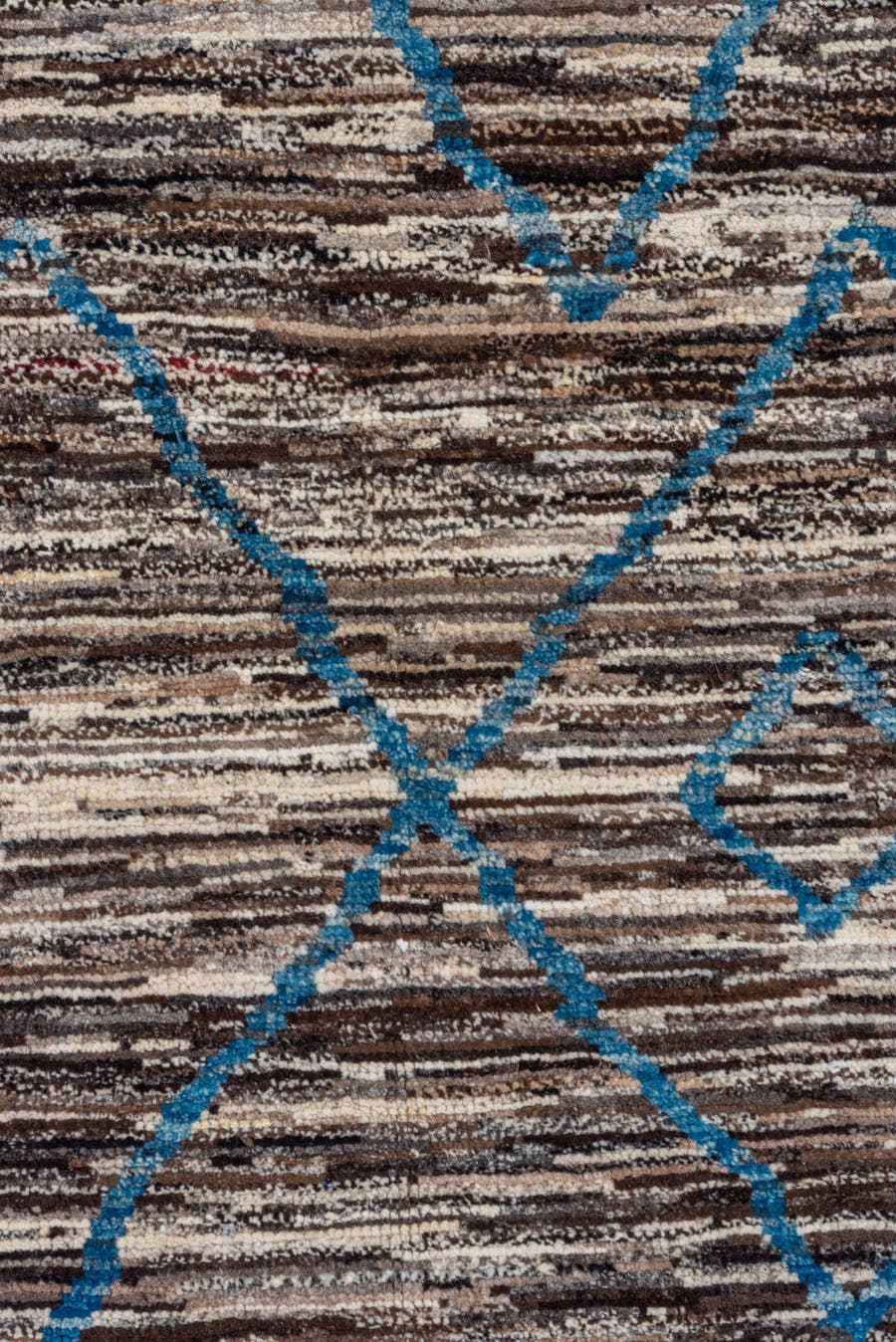 8' x 10' one-of-a-kind handmade vintage Tulu large size rug. Color palette: brown, ivory, blue, charcoal, taupe, gray, black