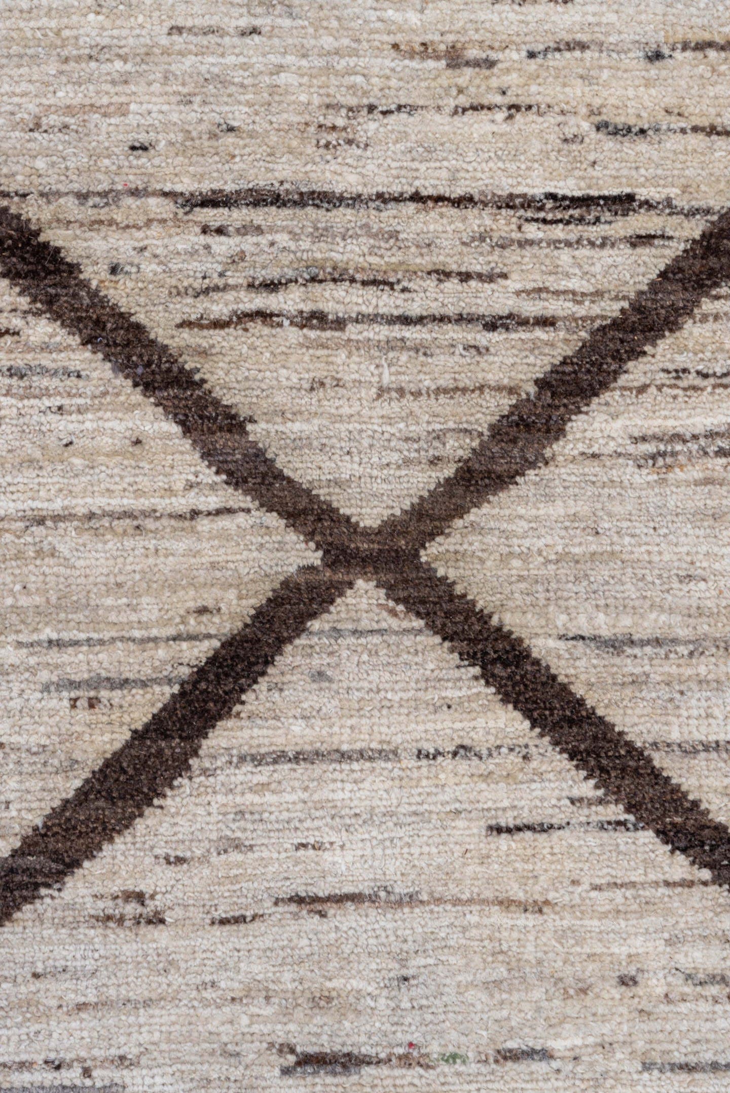 8' x 9' one-of-a-kind handmade vintage Tulu rug. Color palette: ivory, brown, taupe, charcoal, beige, gray, black