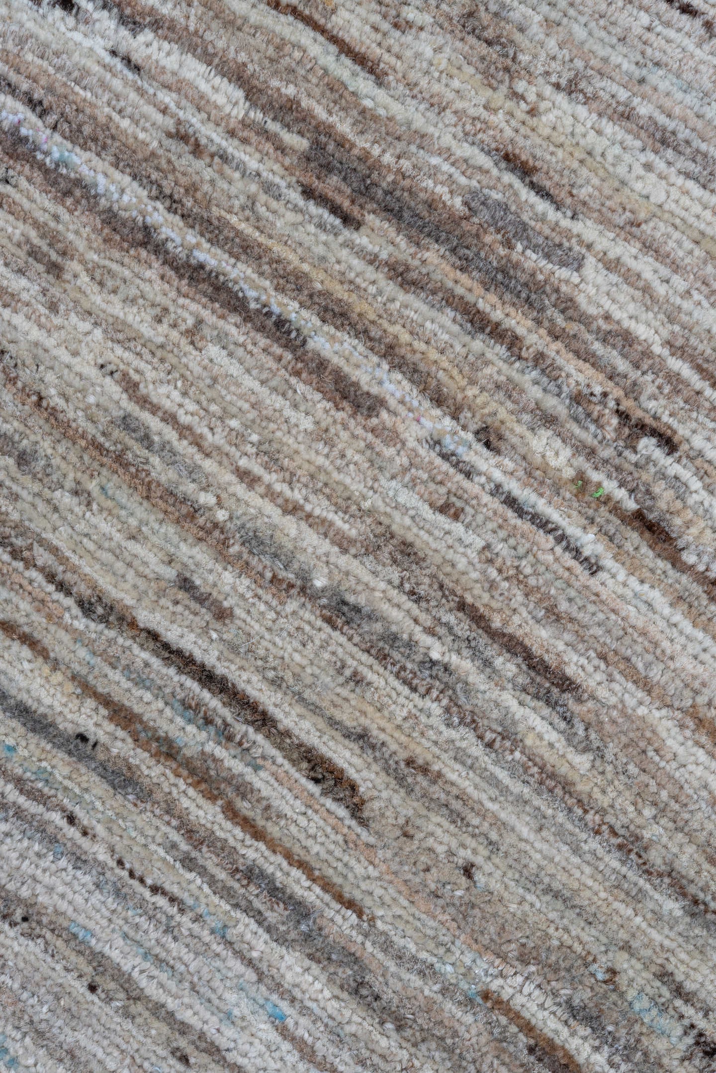 10' x 13' one-of-a-kind handmade vintage Tulu large size rug. Color palette: ivory, taupe, camel, light blue, brown, beige