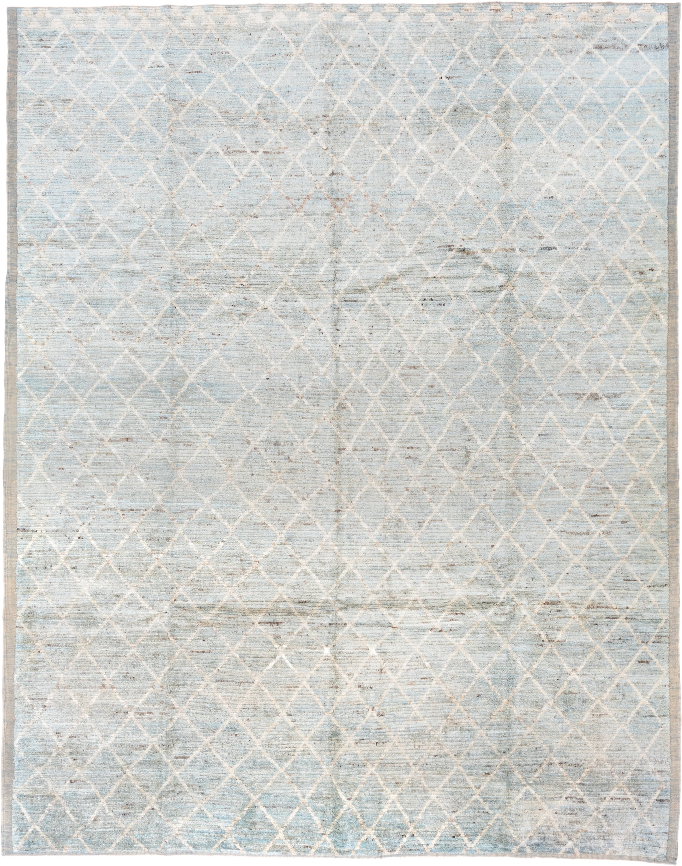 8' x 11' one-of-a-kind handmade vintage Tulu large size rug. Color palette: pale blue, ivory, taupe, beige, light gray