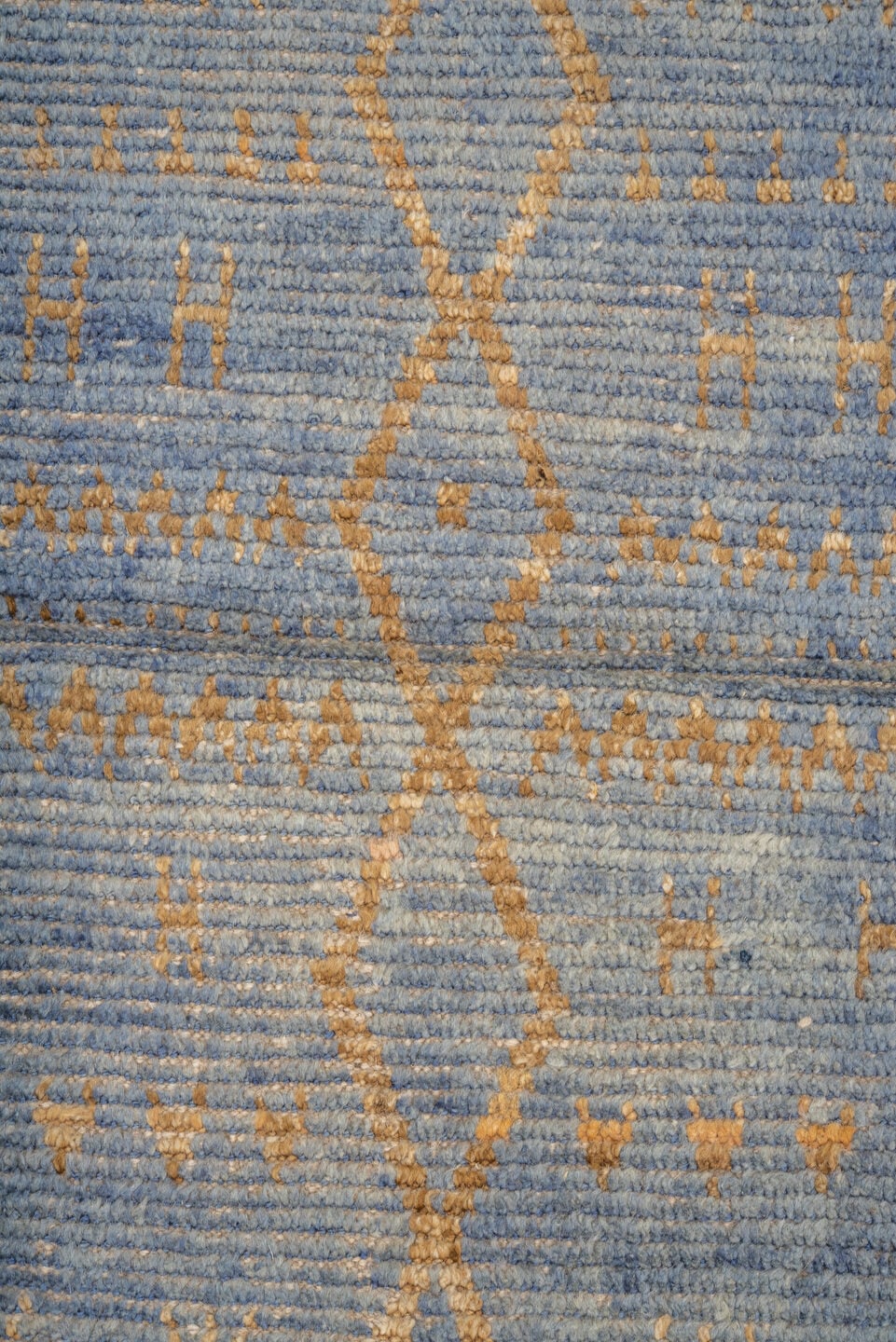 3' x 9' one-of-a-kind handmade vintage Tulu runner rug. Color palette: pale blue, ivory, sky blue, beige, light blue