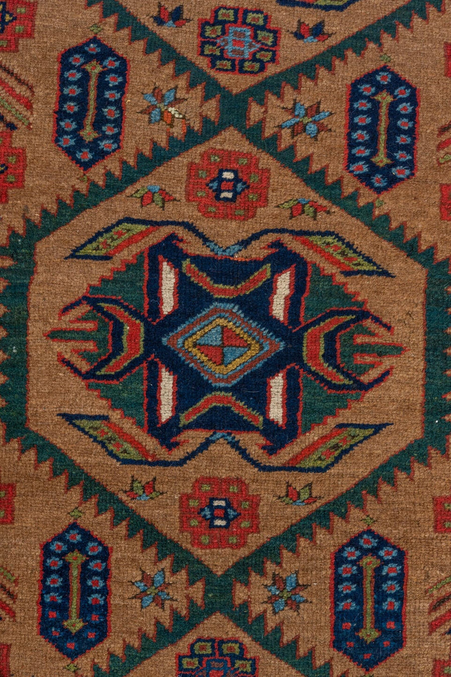 3' x 12' one-of-a-kind handmade vintage Cam Hamadan runner rug. Color palette: camel, navy, rust, ivory, red, sky_blue, teal