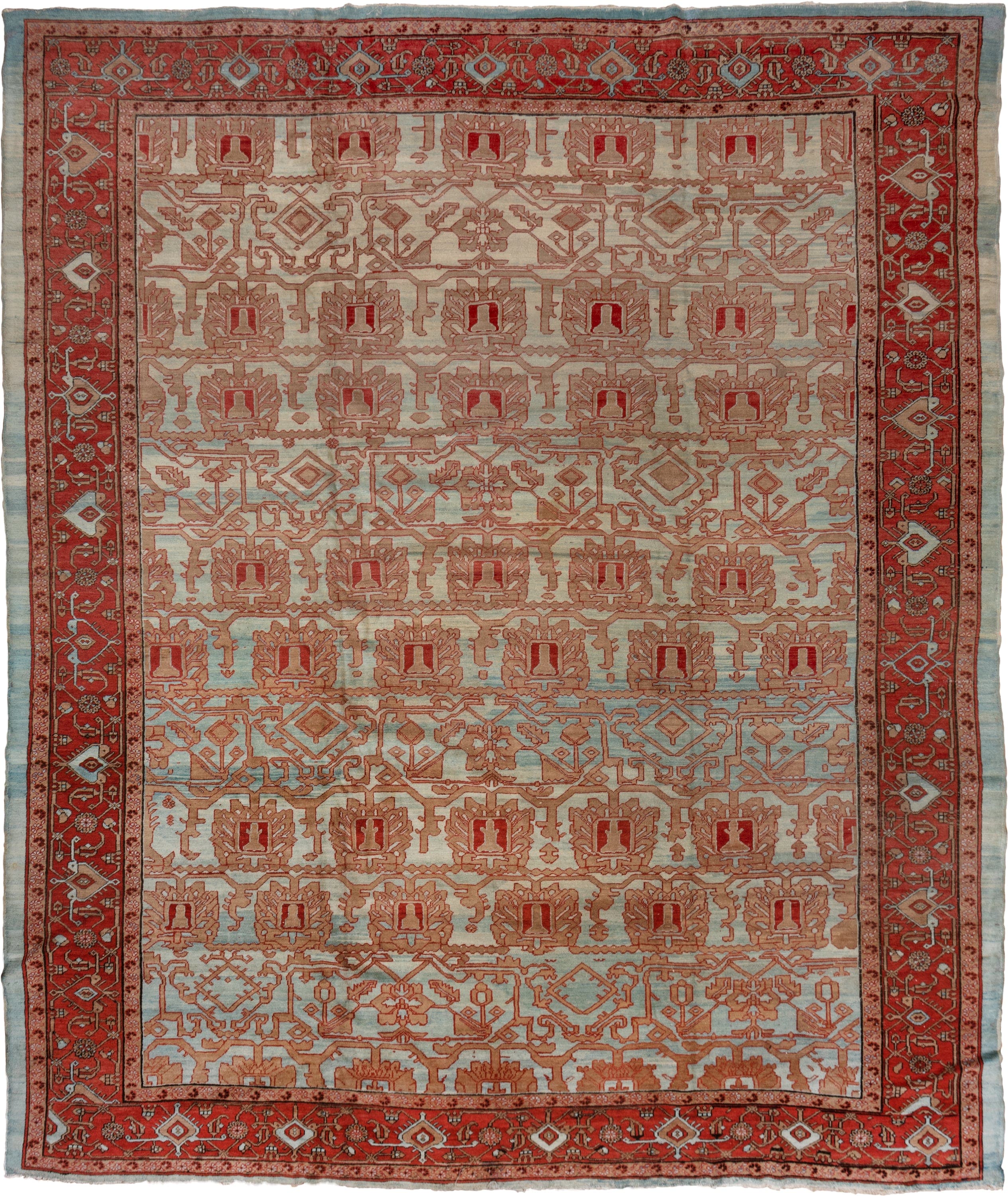 12' x 14' one-of-a-kind handmade vintage Bakhshayesh oversize rug. Color palette: ivory, rust, light blue, terracotta