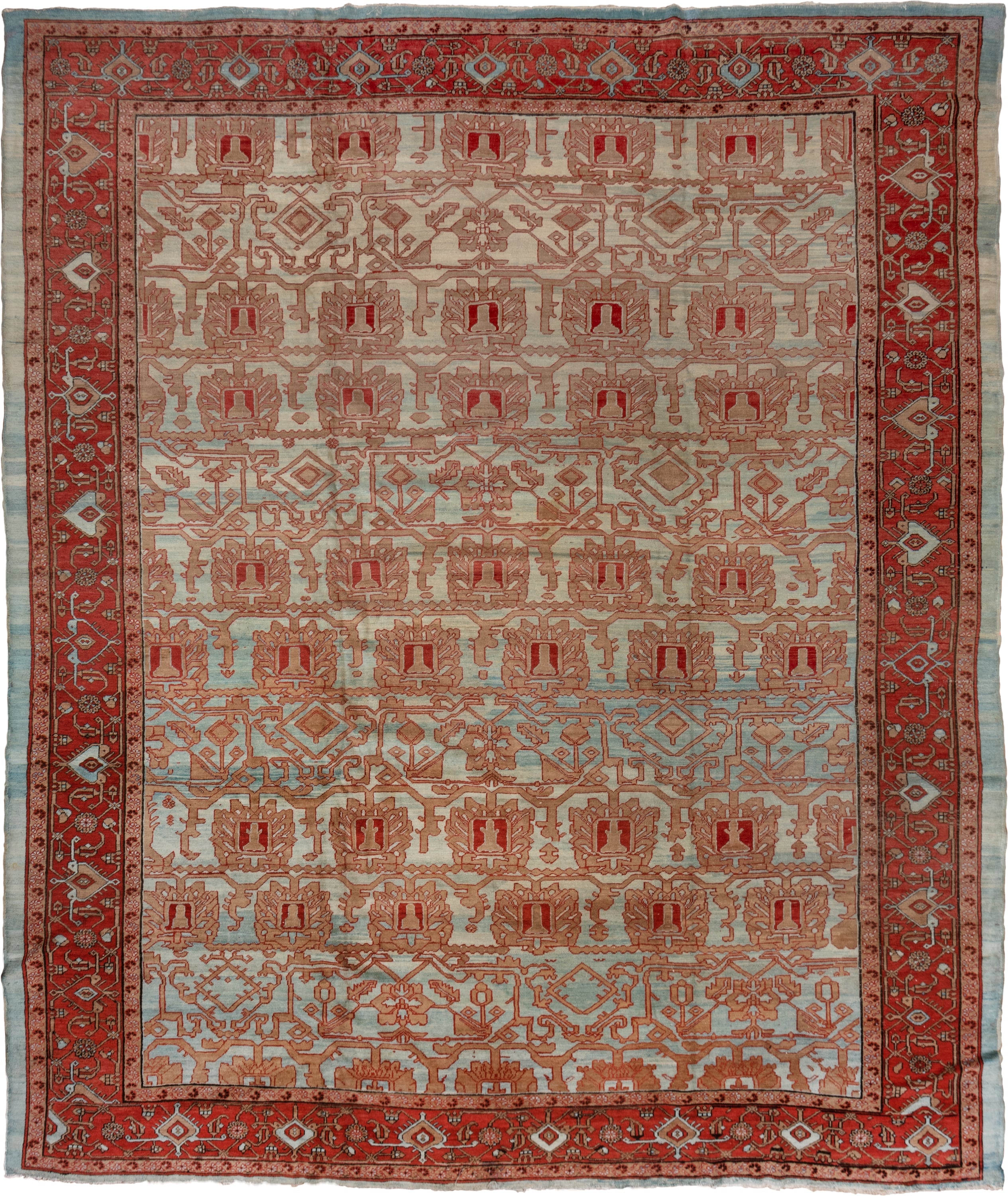 12' x 14' one-of-a-kind handmade vintage Bakhshayesh oversize rug. Color palette: ivory, rust, light blue, terracotta
