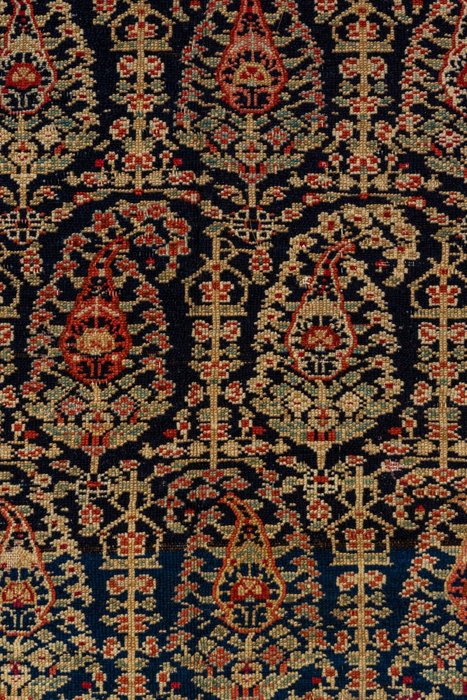 5' x 10' one-of-a-kind handmade vintage Cam Hamadan medium size rug. Color palette: camel, navy, rust, ivory, rose, brown