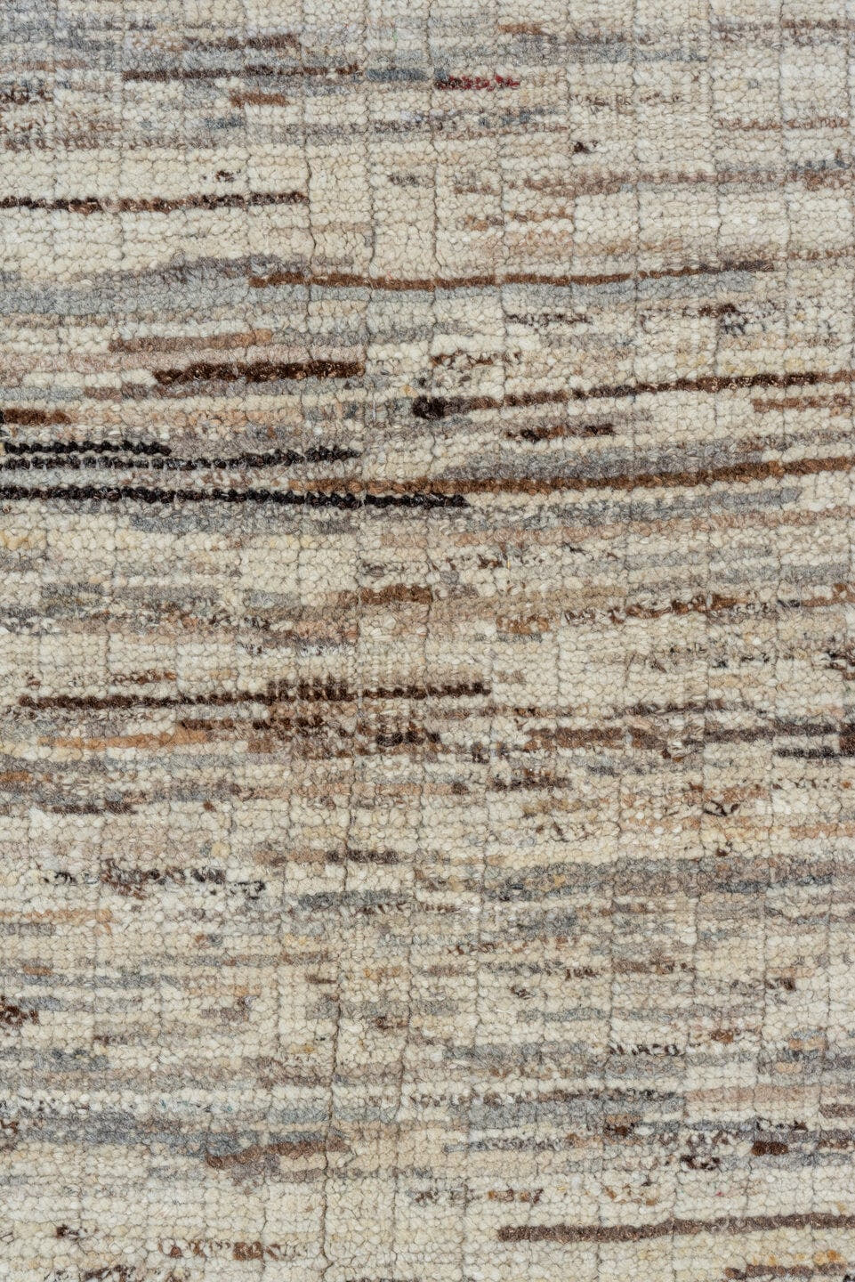 9' x 11' one-of-a-kind handmade vintage Tulu large size rug. Color palette: ivory, taupe, brown, gray, charcoal, beige