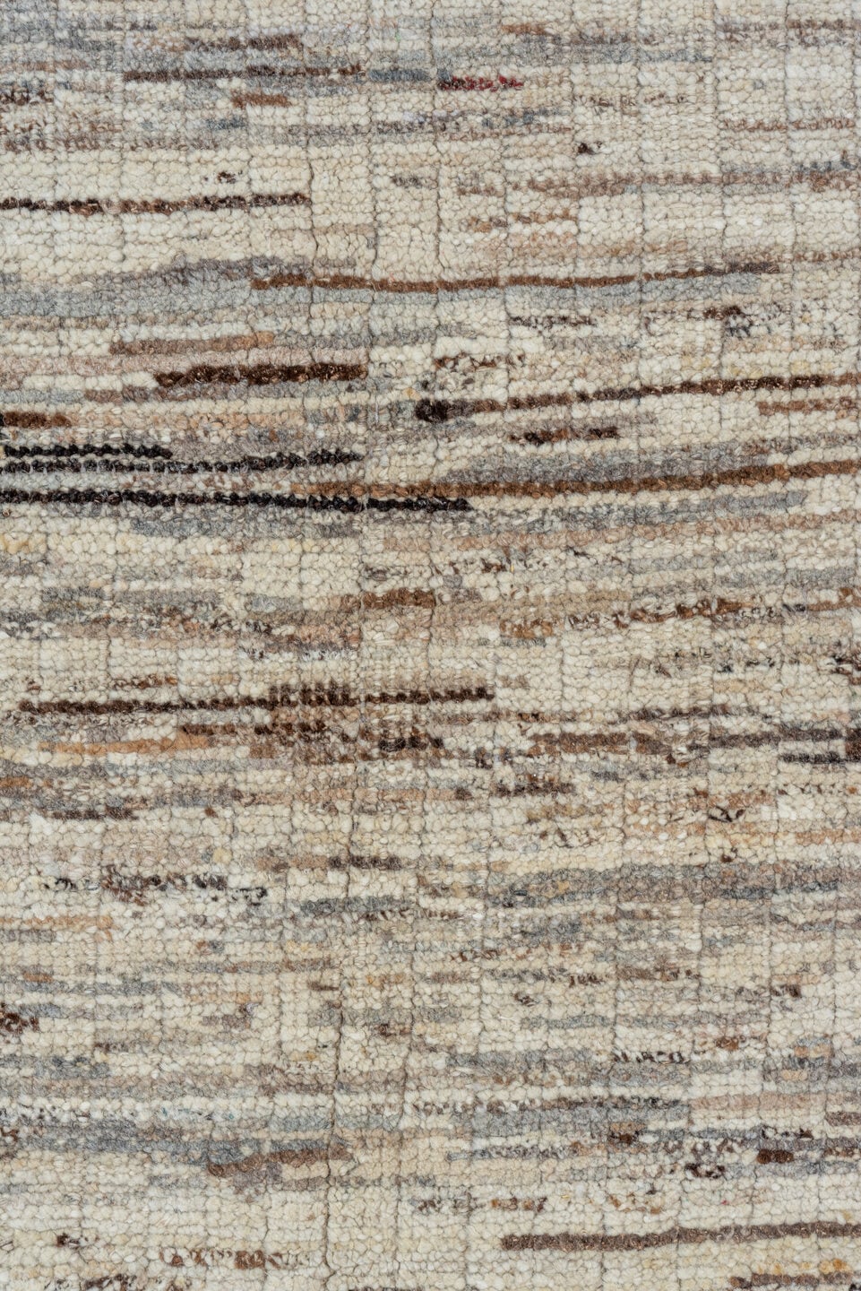 9' x 11' one-of-a-kind handmade vintage Tulu large size rug. Color palette: ivory, taupe, brown, gray, charcoal, beige