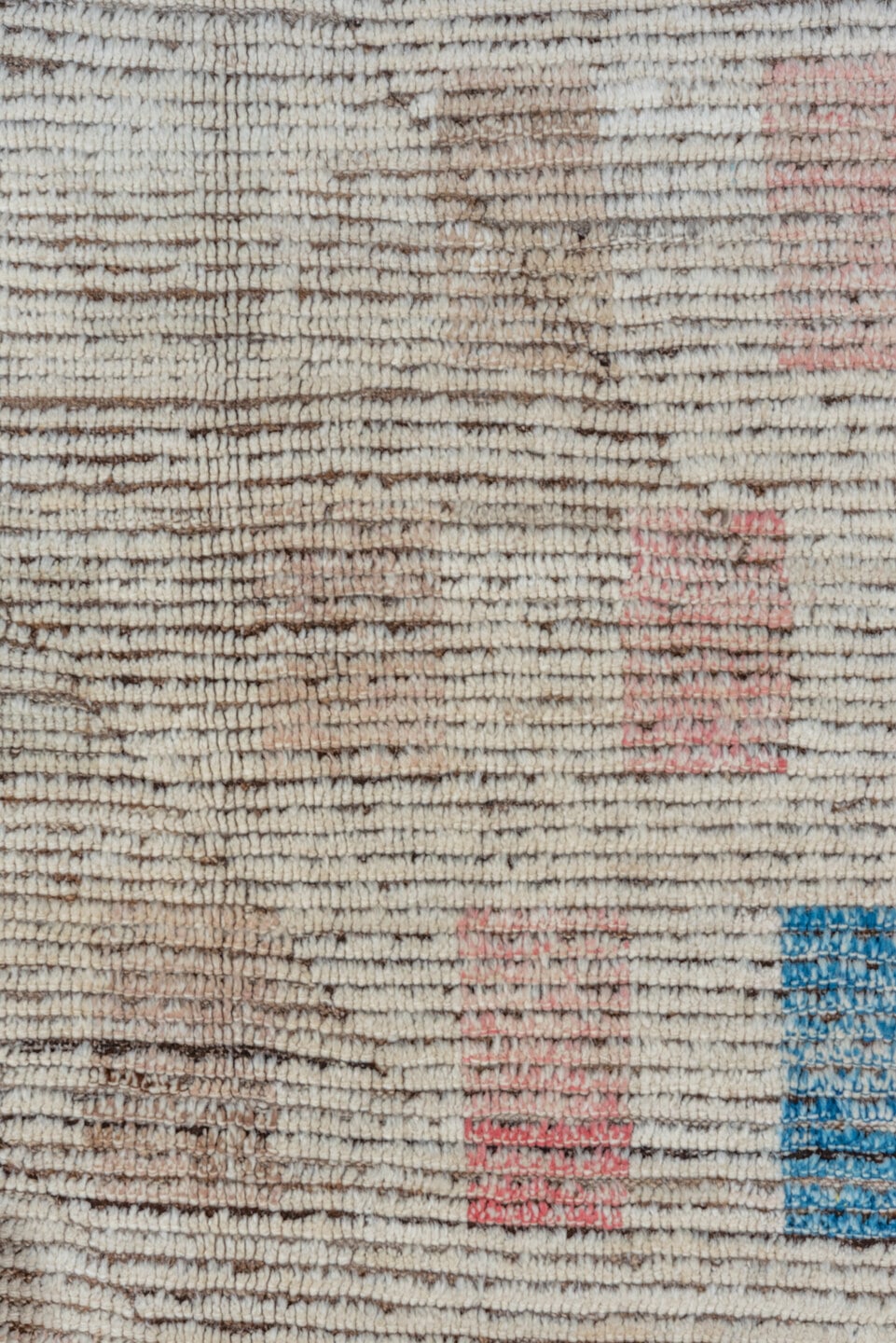13' x 16' one-of-a-kind handmade vintage Tulu oversize rug. Color palette: ivory, sky_blue, taupe, blush, brown, light blue