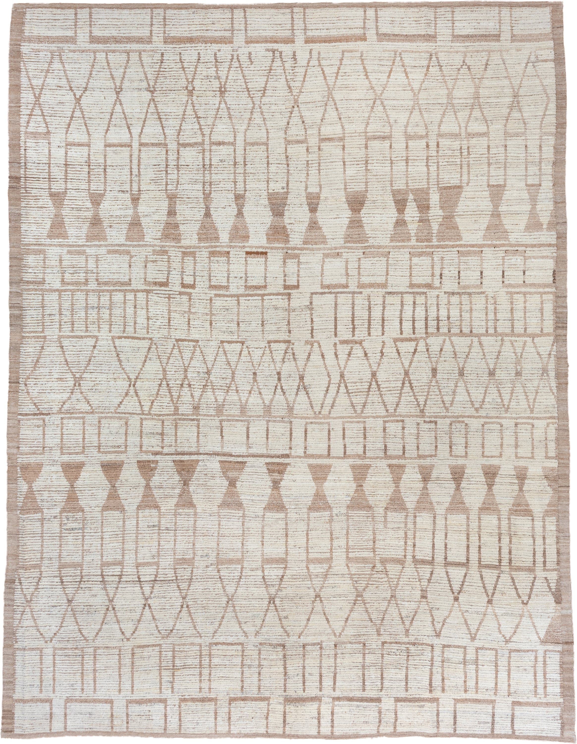 10' x 13' one-of-a-kind handmade vintage Tulu large size rug. Color palette: ivory, taupe, beige, cream, gray
