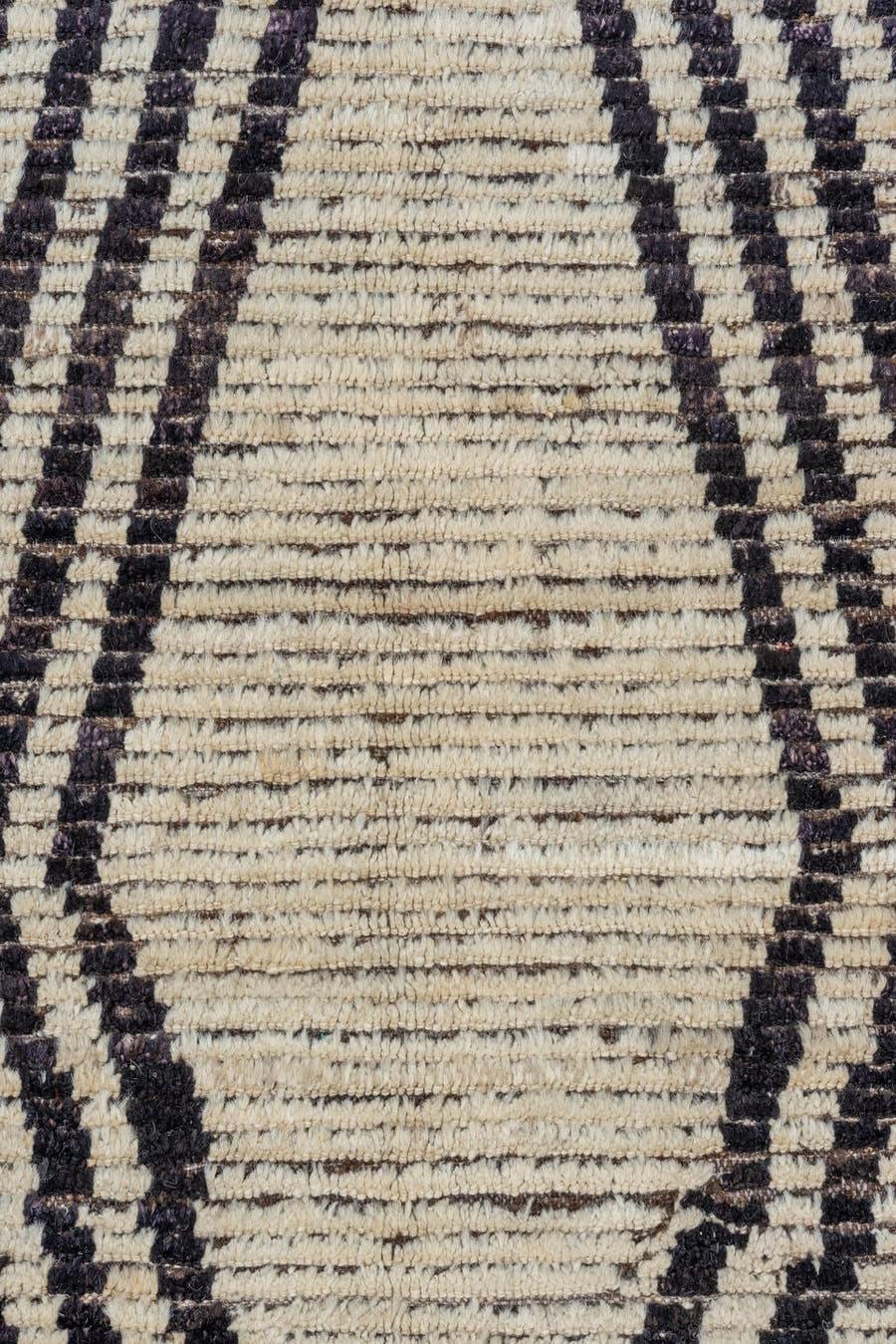 9' x 11' one-of-a-kind handmade vintage Tulu large size rug. Color palette: ivory, charcoal, taupe, brown, gray, black