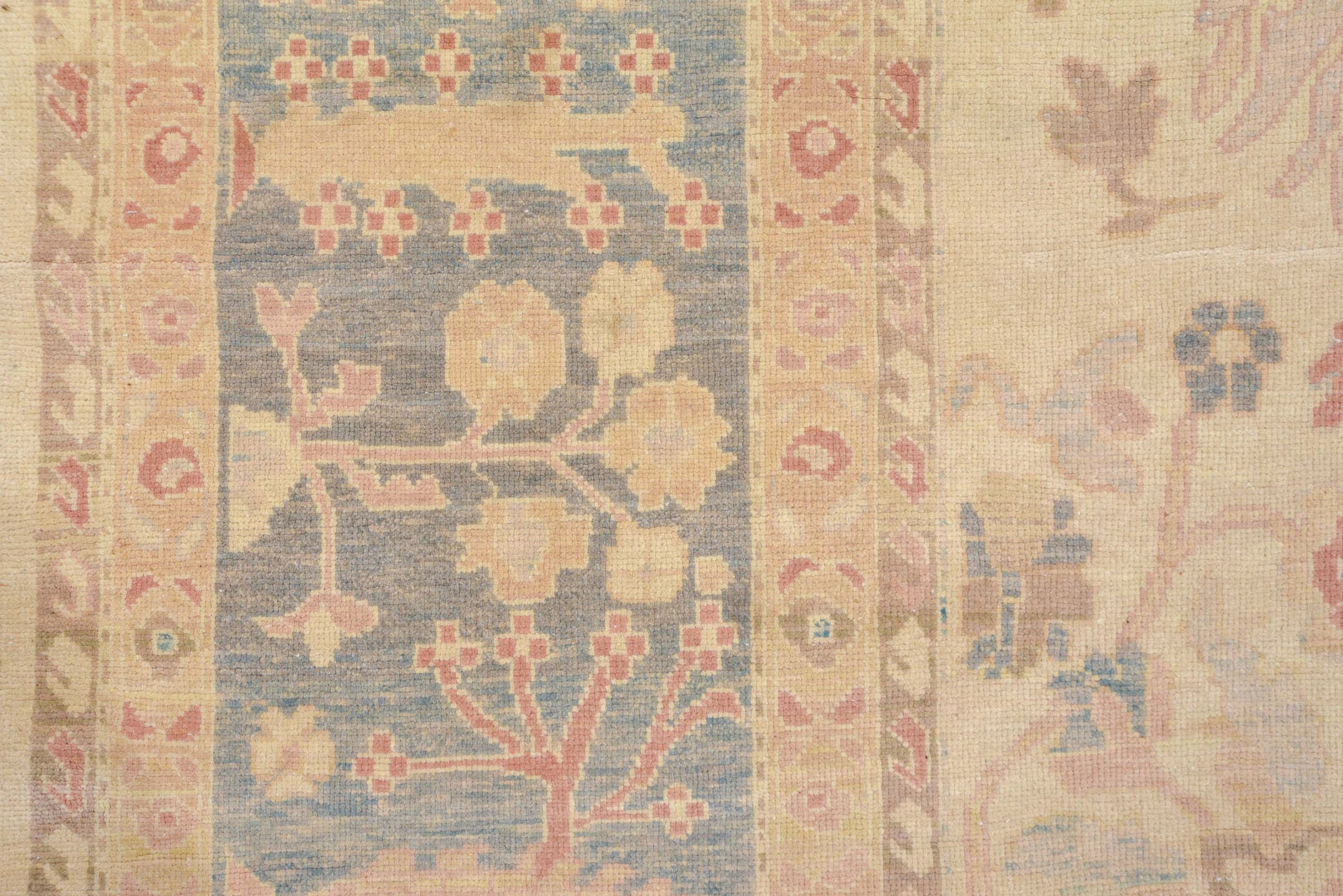 12' x 20' one-of-a-kind handmade vintage Sultanabad oversize rug. Color palette: ivory, pale blue, beige, blush, taupe, sage