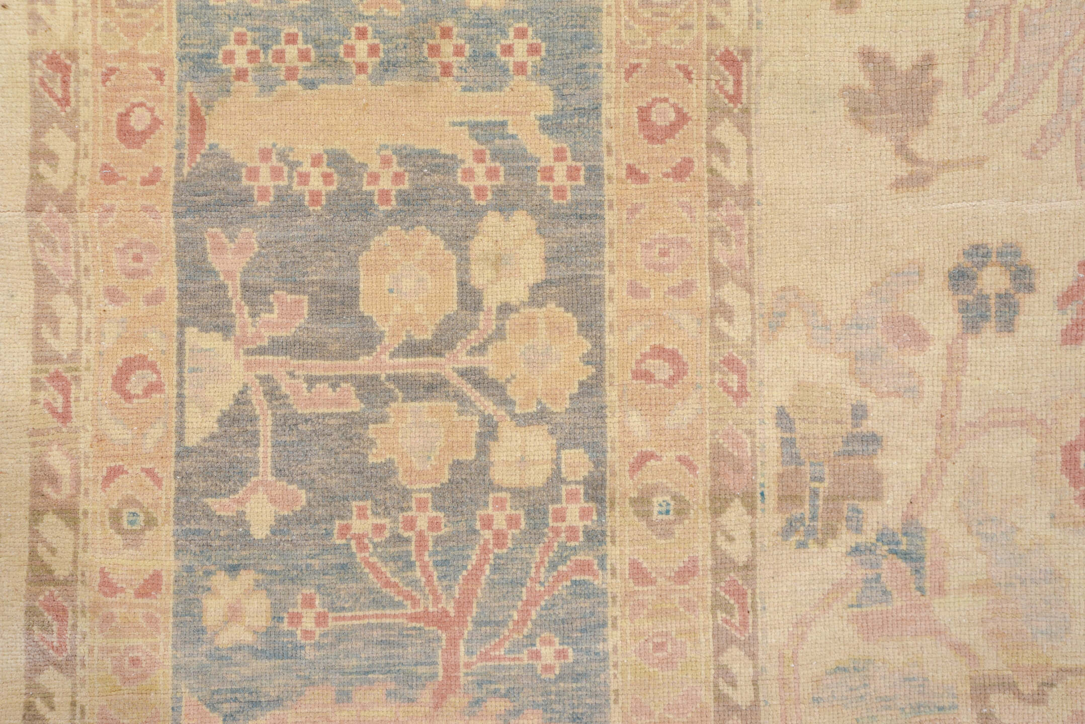12' x 20' one-of-a-kind handmade vintage Sultanabad oversize rug. Color palette: ivory, pale blue, beige, blush, taupe, sage