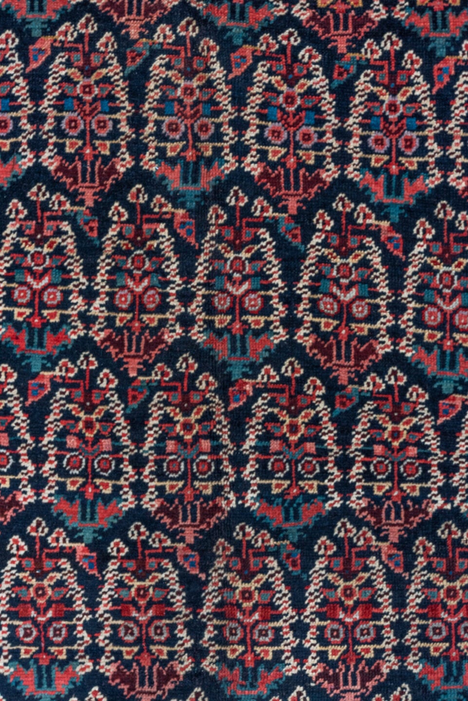 7' x 14' one-of-a-kind handmade vintage Bakhshayesh large size rug. Color palette: navy, rust, red, ivory, blue, camel