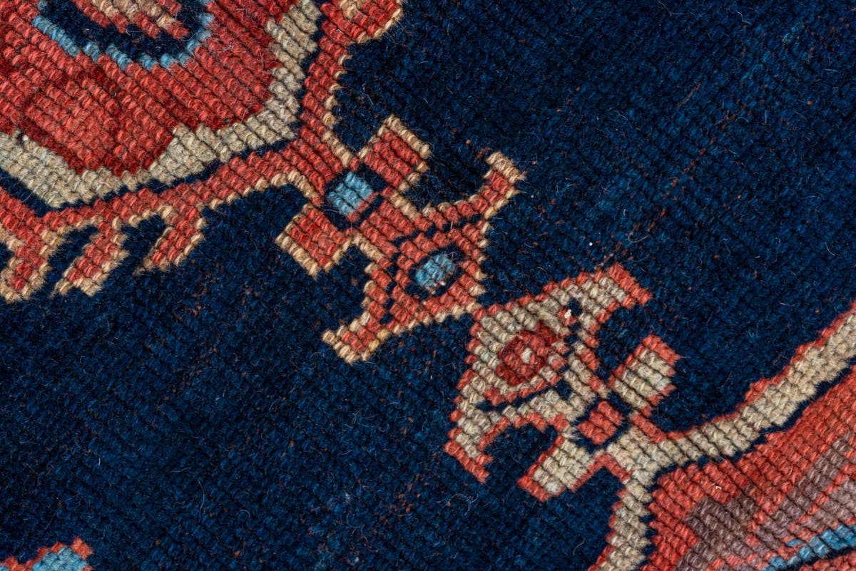 7' x 21' one-of-a-kind handmade vintage NW Persian rug. Color palette: navy, rust, ivory, coral, sky_blue, gold, crimson