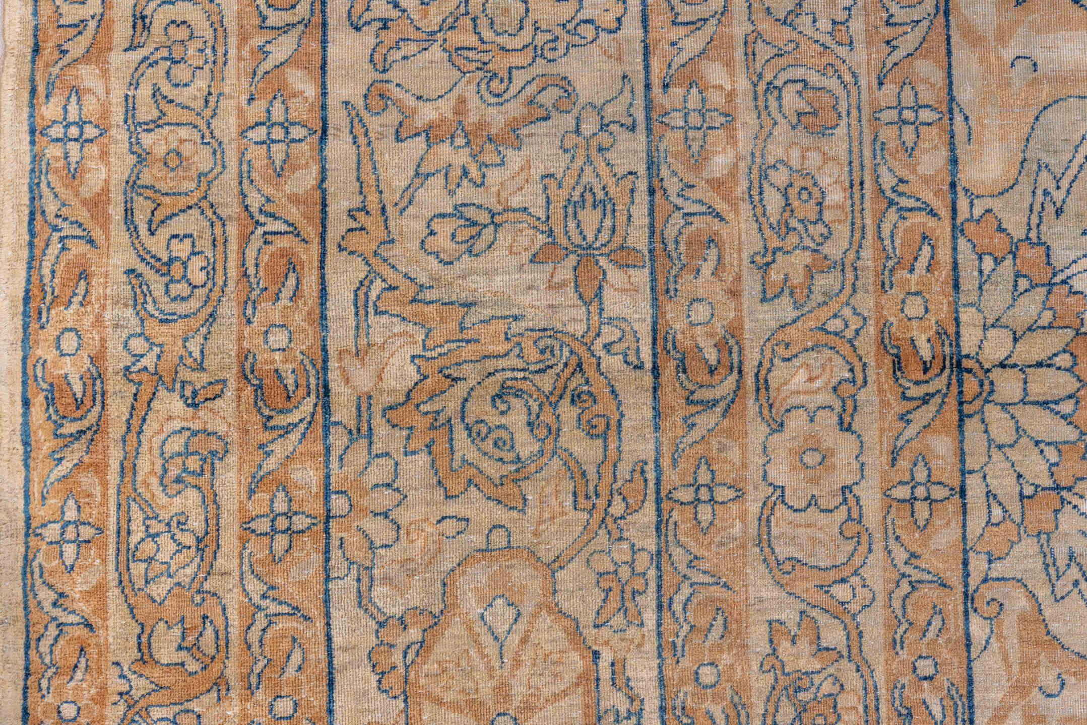 11' x 17' one-of-a-kind handmade vintage Yazd oversize rug. Color palette: black, brown, gray, linen, off-white, orange