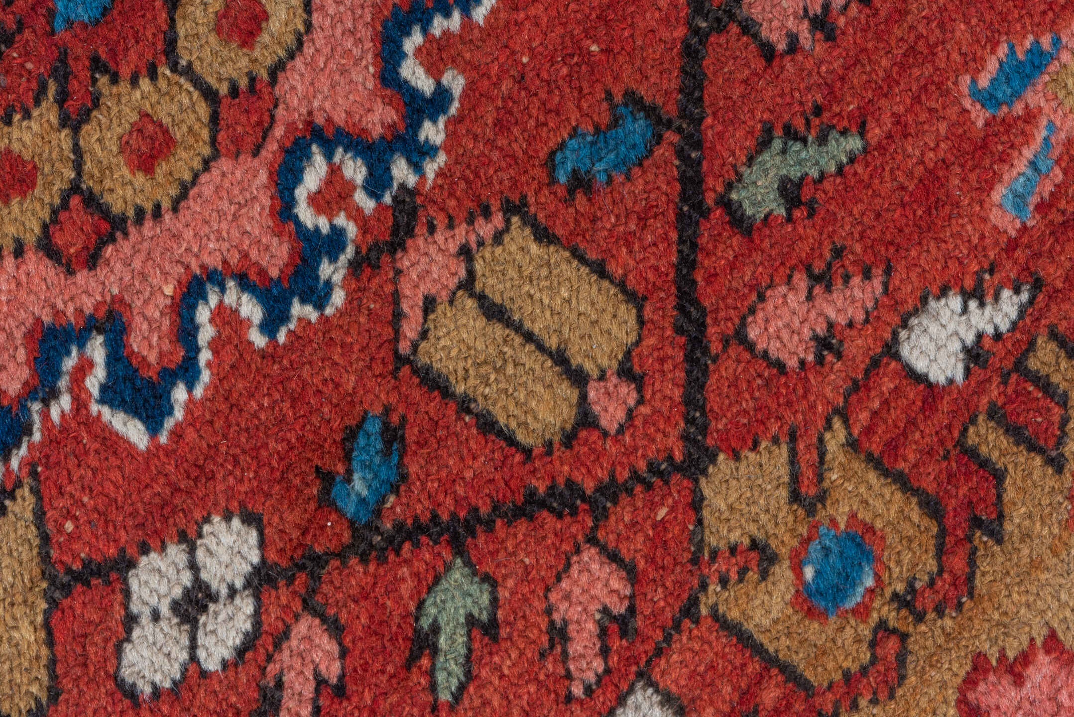 11' x 21' one-of-a-kind handmade antique Serapi oversize rug. Color palette: red, ivory, camel, blue, rose, rust, sage