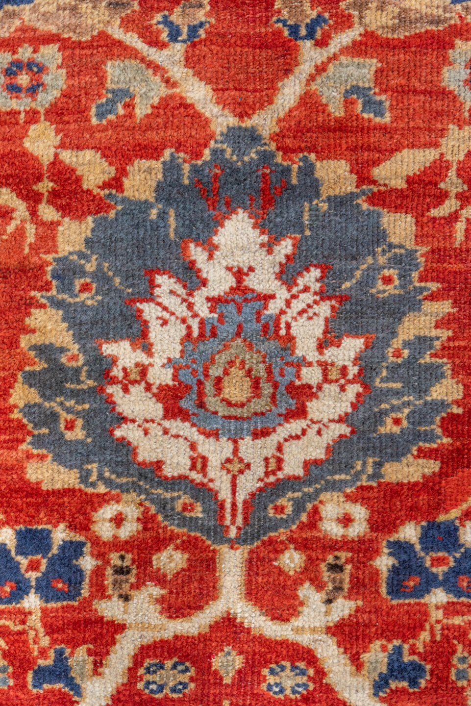 11' x 14' one-of-a-kind handmade vintage Sultanabad oversize rug. Color palette: rust, navy, ivory, slate, camel, crimson