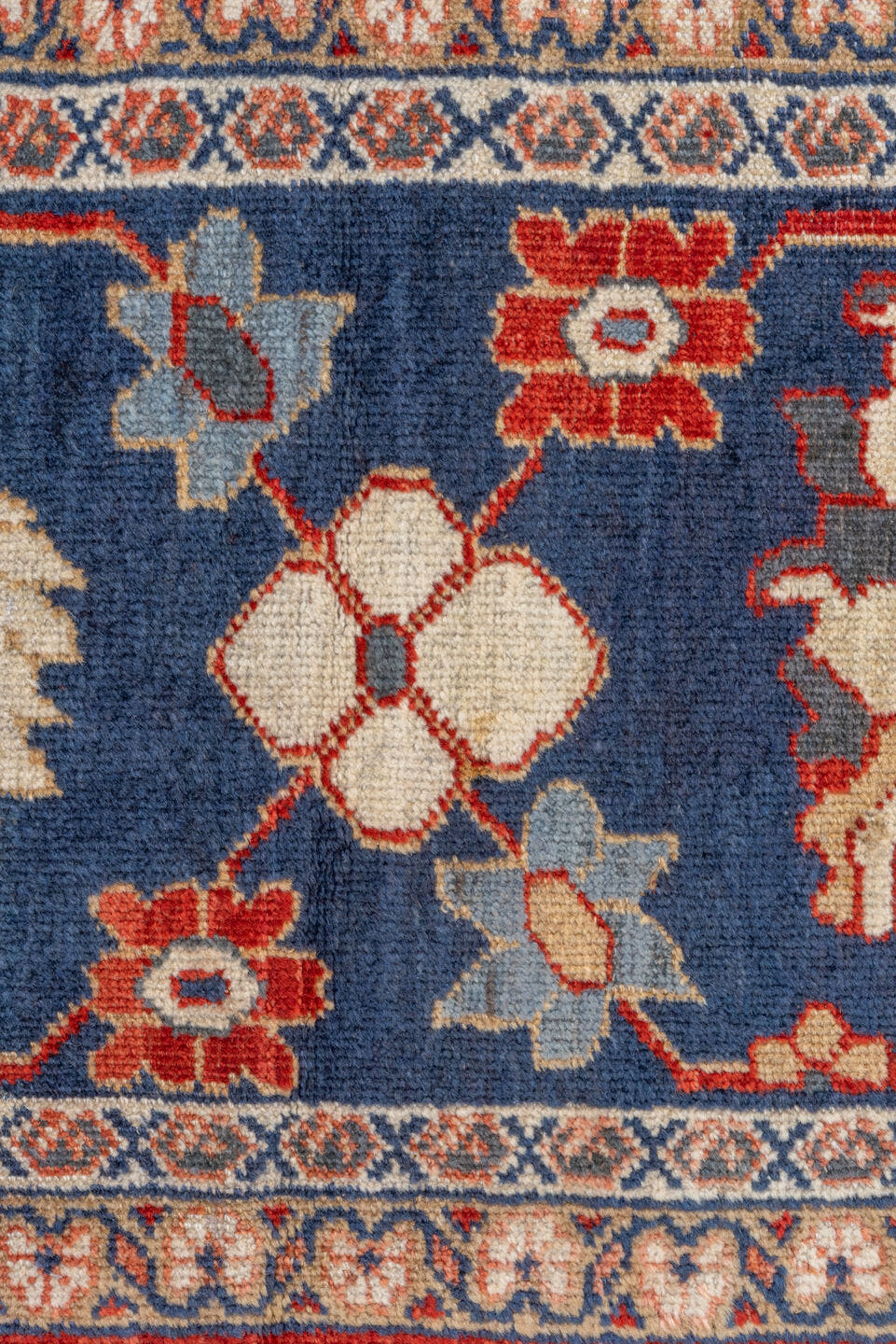 11' x 14' one-of-a-kind handmade vintage Sultanabad oversize rug. Color palette: rust, navy, ivory, slate, camel, crimson
