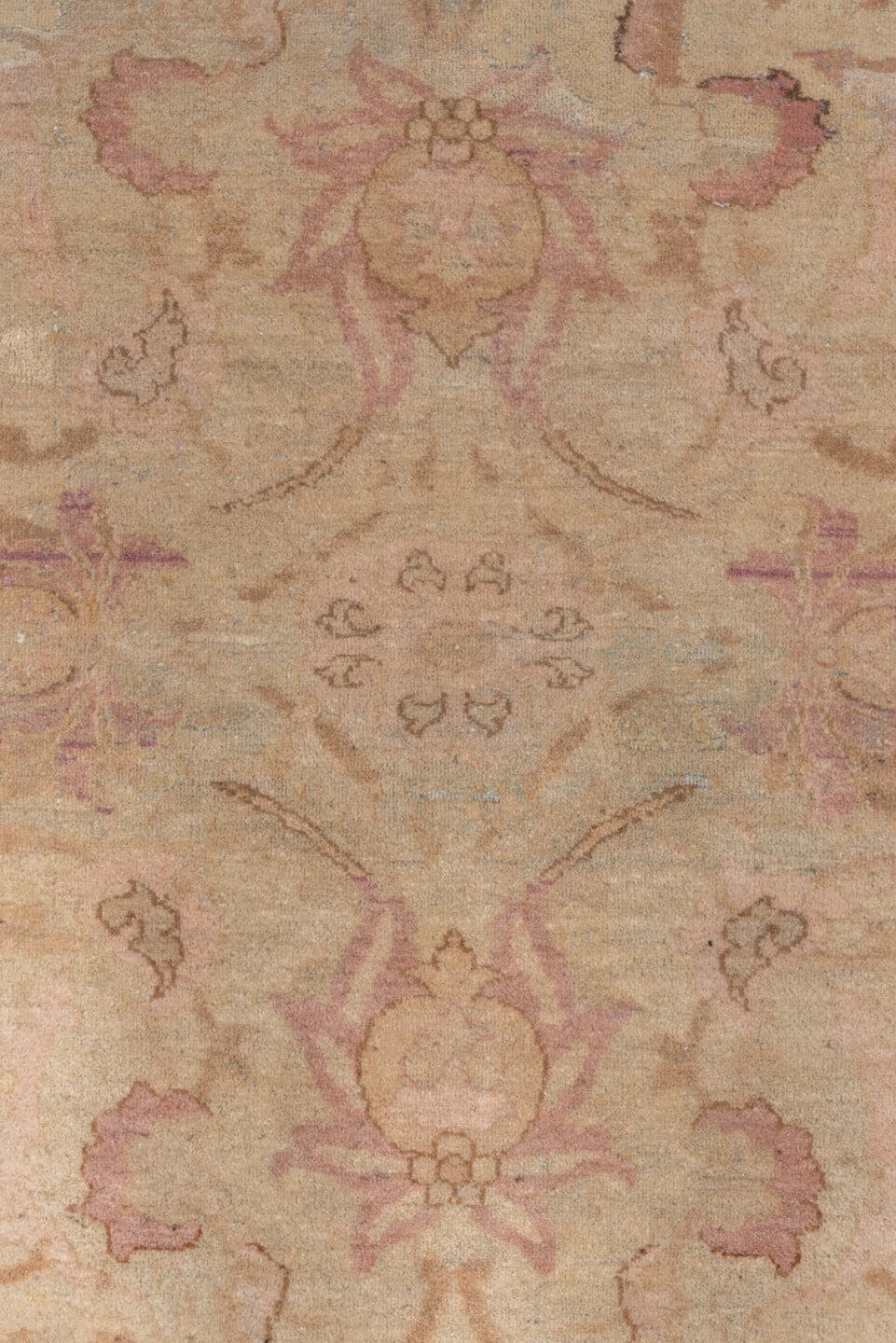 11' x 16' one-of-a-kind handmade vintage Agra oversize rug. Color palette: beige, blush, ivory, taupe, rose, lavender, camel