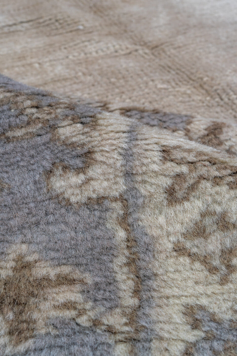 9' x 13' one-of-a-kind handmade vintage Oushak large size rug. Color palette: ivory, powder_blue, taupe, brown, gray
