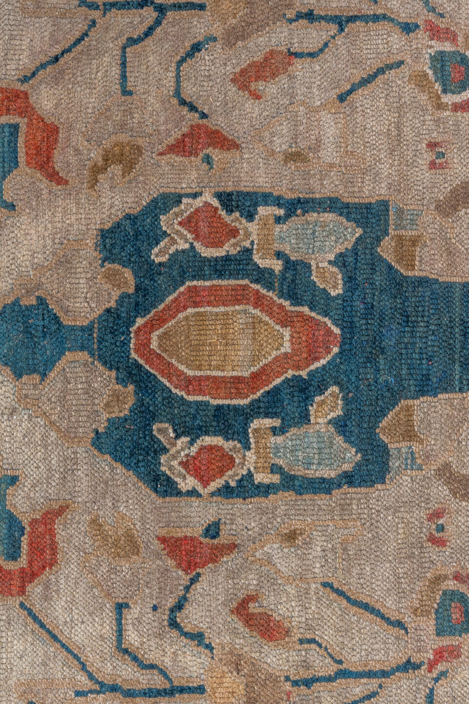 12' x 17' one-of-a-kind handmade vintage Bibikabad oversize rug. Color palette: ivory, sky_blue, rust, teal, navy, camel