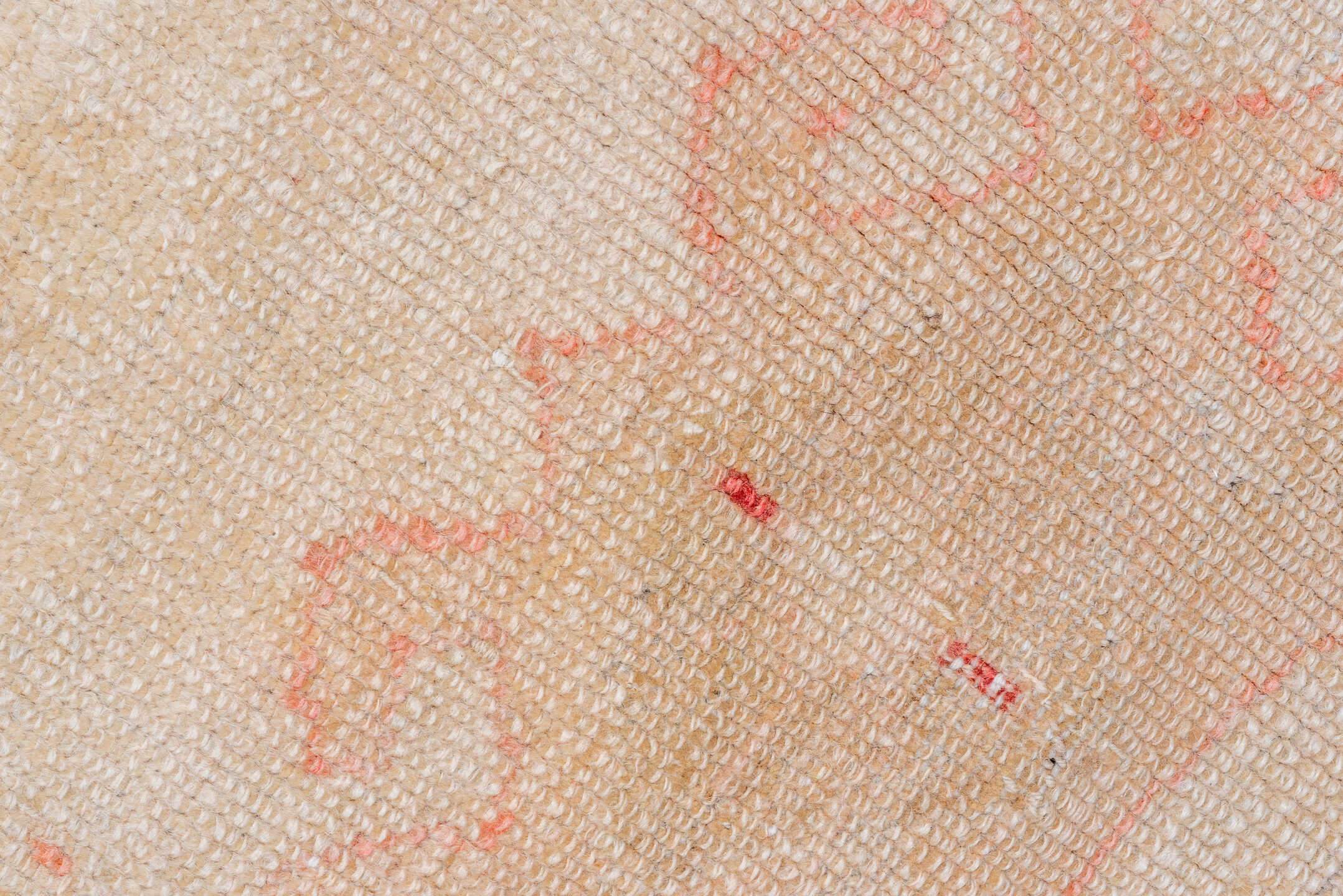 7' x 10' one-of-a-kind handmade vintage Oushak large size rug. Color palette: ivory, blush, peach, apricot, pale gold, rose