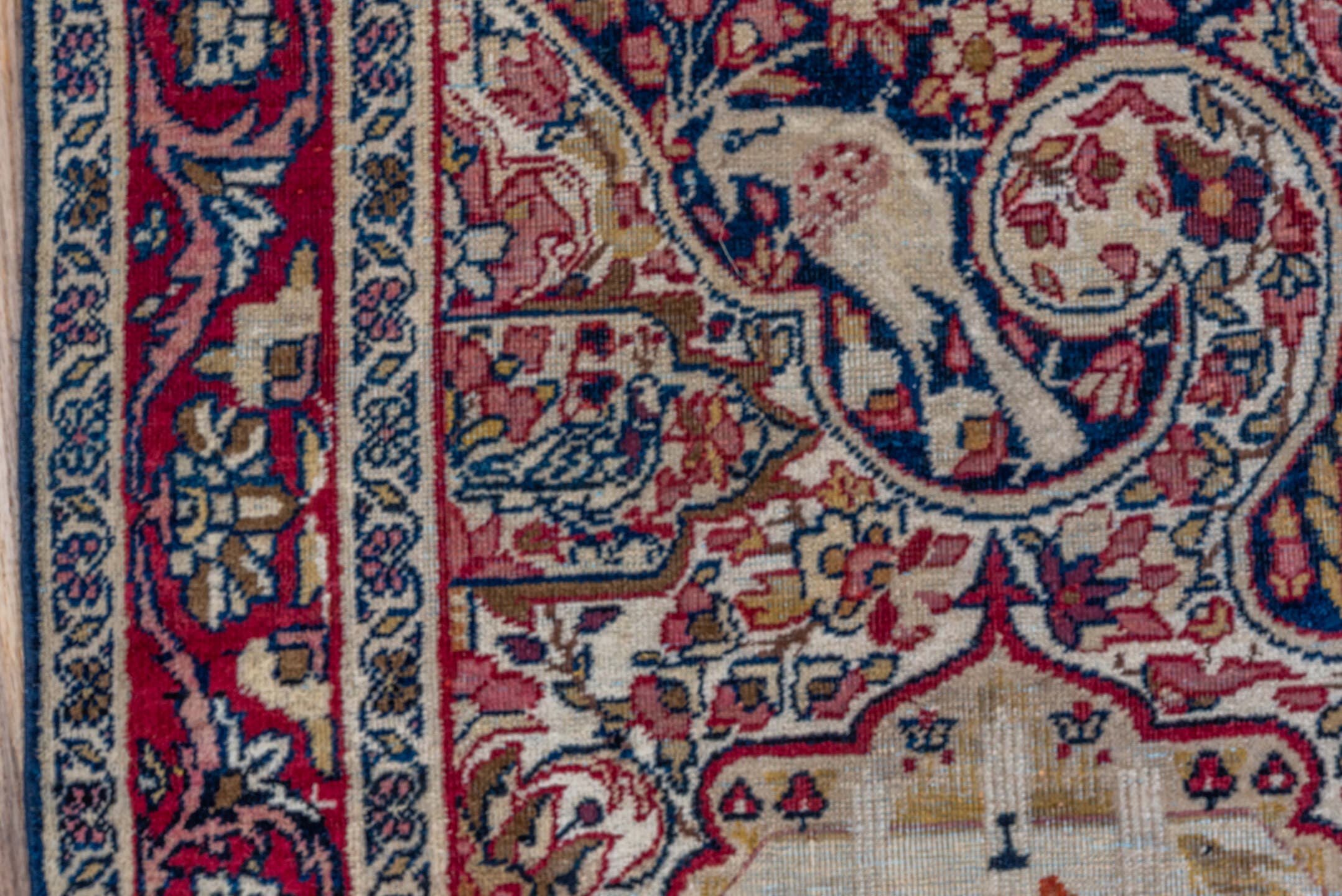 4' x 7' one-of-a-kind handmade vintage Yazd rug. Color palette: ivory, crimson, navy, rose, gold, burgundy, camel, red, blue