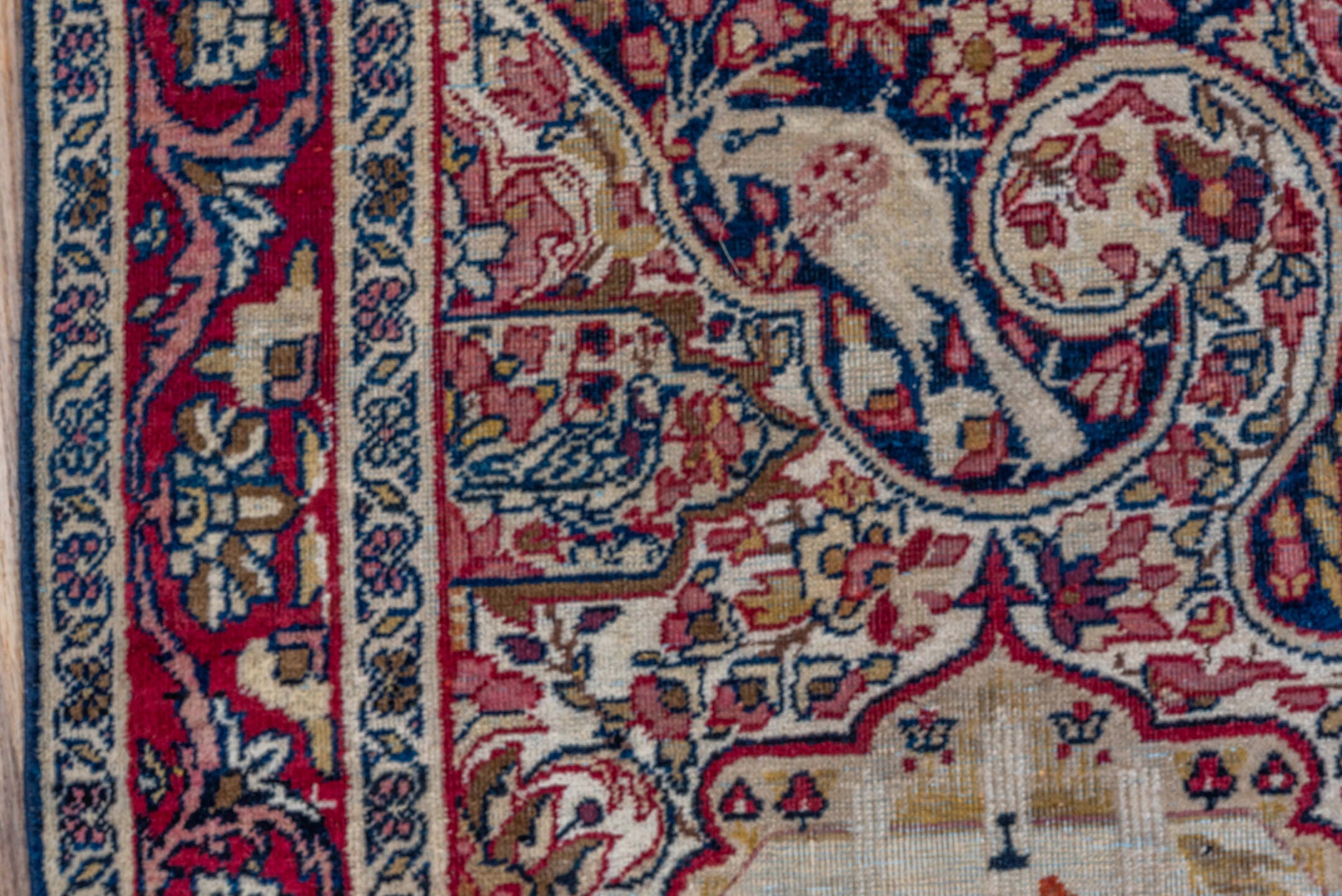 4' x 7' one-of-a-kind handmade vintage Yazd rug. Color palette: ivory, crimson, navy, rose, gold, burgundy, camel, red, blue