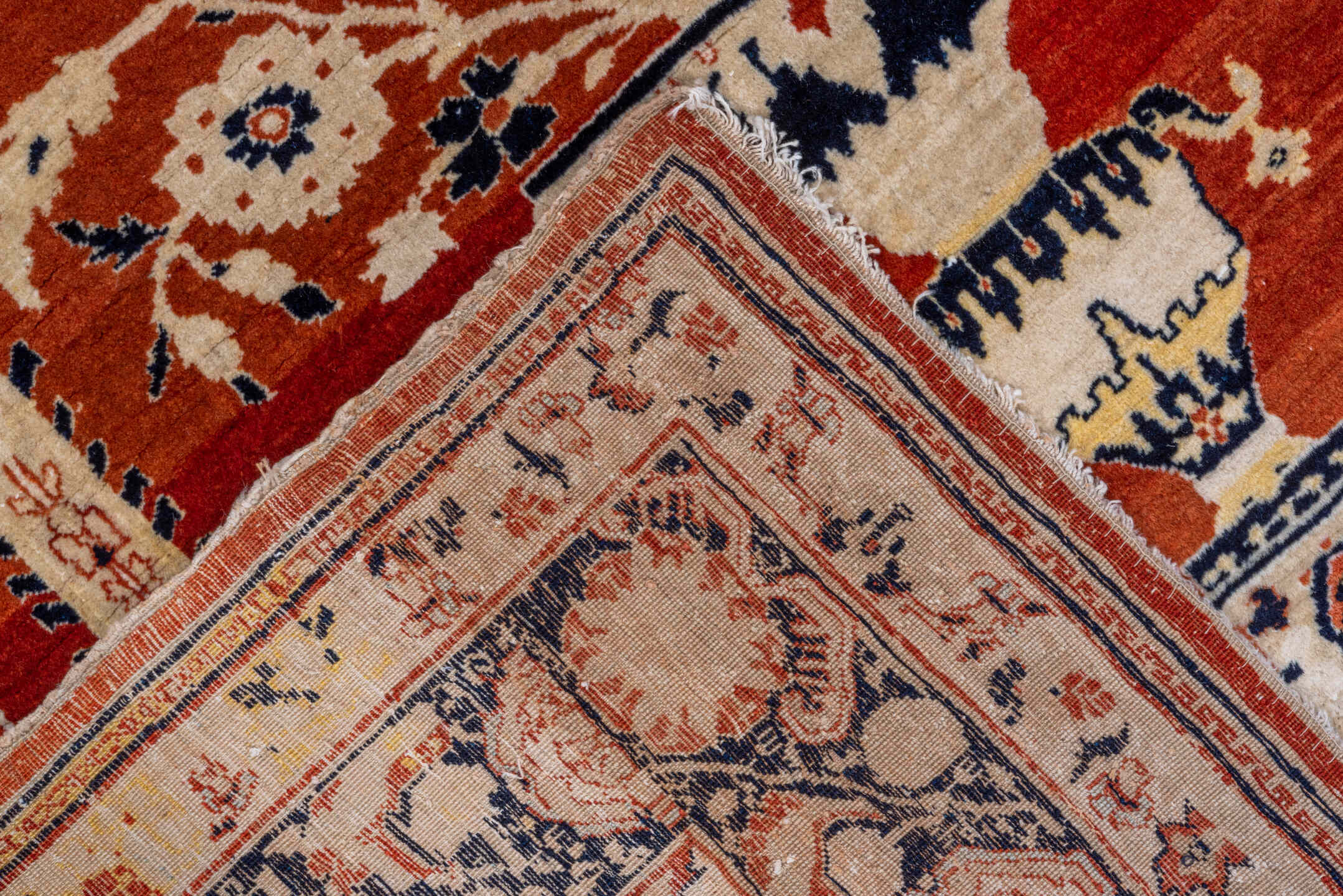 4' x 5' one-of-a-kind handmade vintage Tabriz rug. Color palette: rust, ivory, navy, camel, sky_blue, terracotta, charcoal
