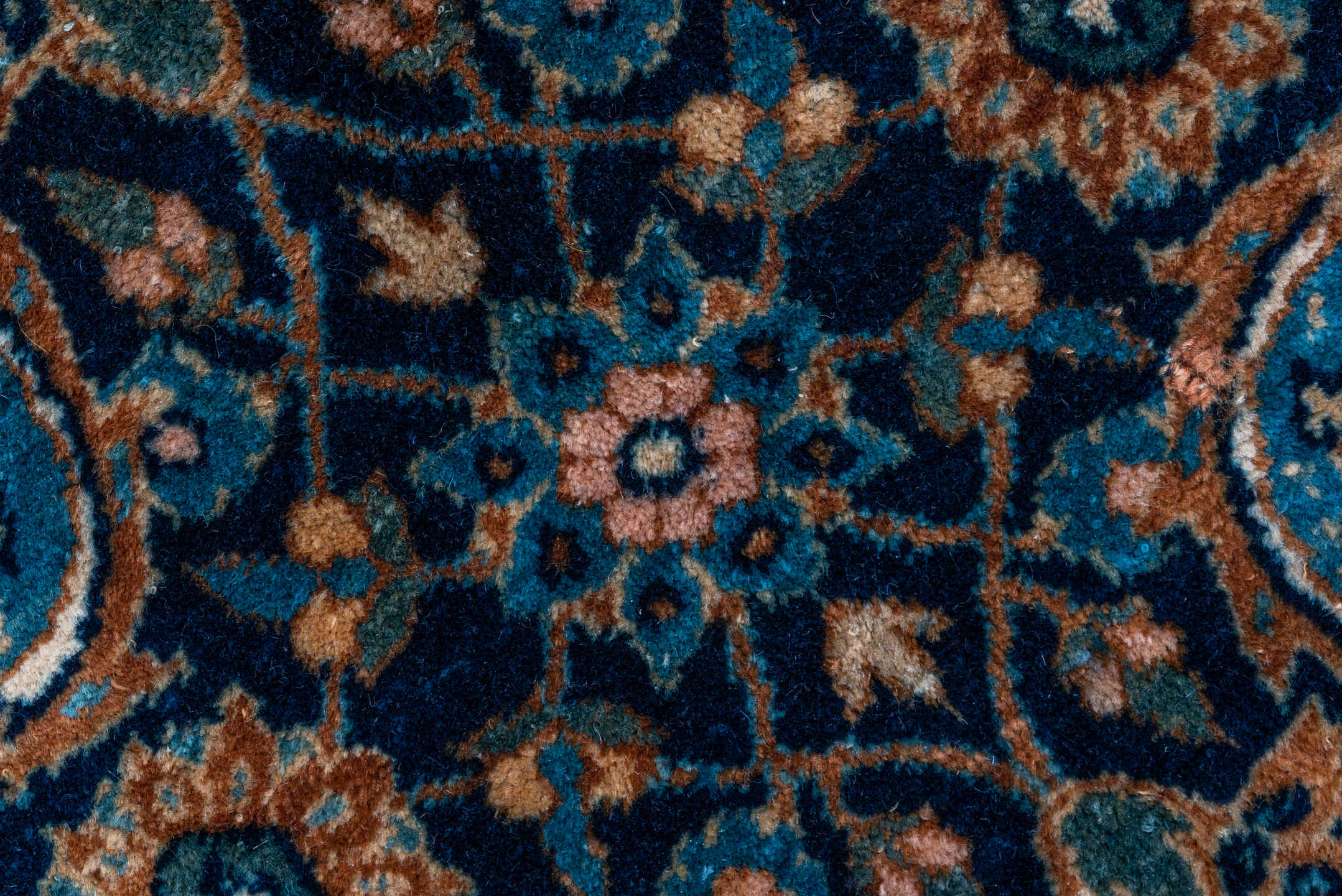 4' x 7' one-of-a-kind handmade vintage Yazd rug. Color palette: navy, turquoise, camel, taupe, rose, ivory, rust, charcoal