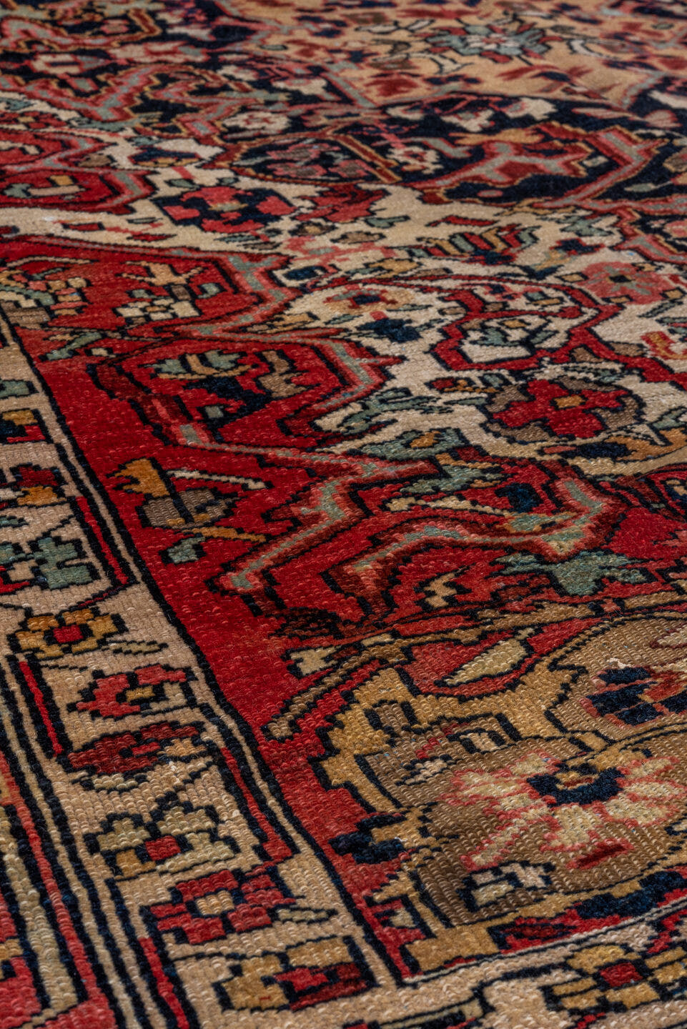 4' x 6' one-of-a-kind handmade vintage Far.Sarouk rug. Color palette: ivory, rose, crimson, burgundy, coral, taupe, charcoal