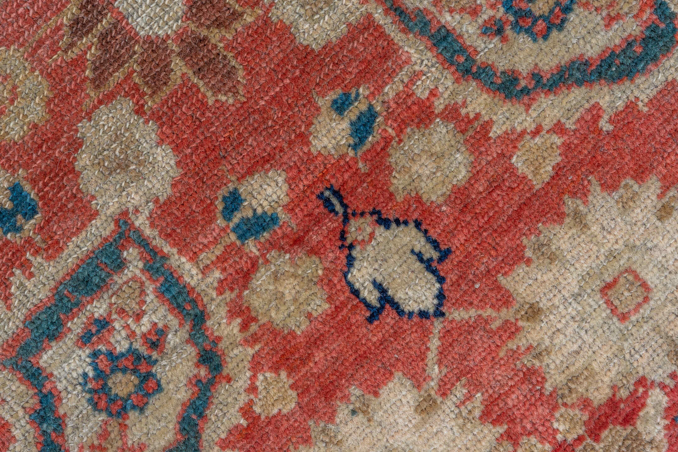 3' x 5' one-of-a-kind handmade vintage Malayer small size rug. Color palette: rose, ivory, navy, rust, coral, camel, slate