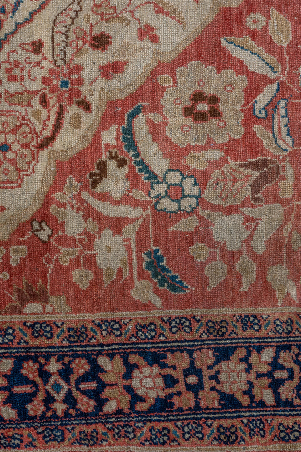 3' x 5' one-of-a-kind handmade vintage Malayer small size rug. Color palette: rose, ivory, navy, rust, coral, camel, slate
