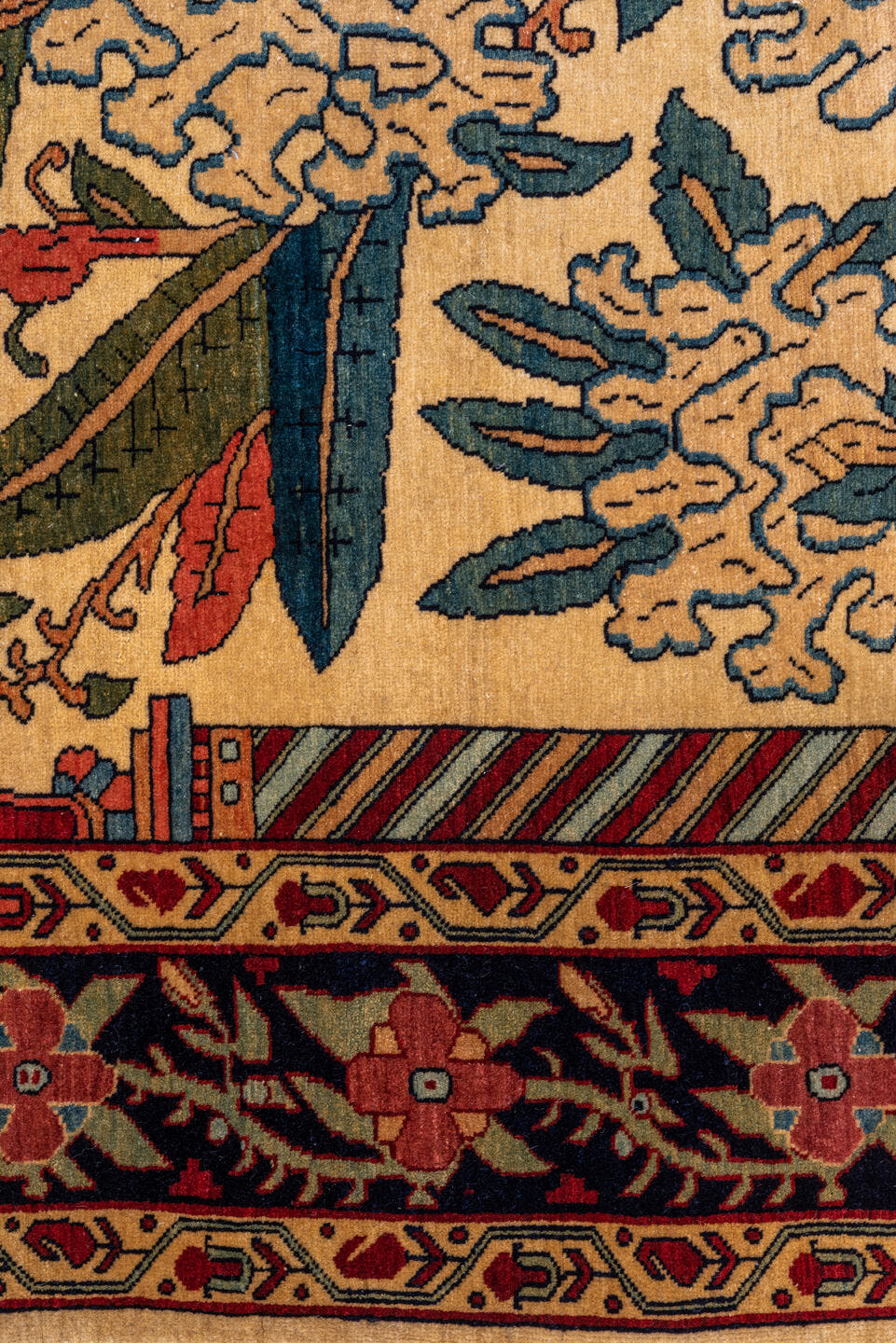 4' x 6' one-of-a-kind handmade vintage Farahan rug. Color palette: ivory, navy, red, camel, sky_blue, sage, rose, coral