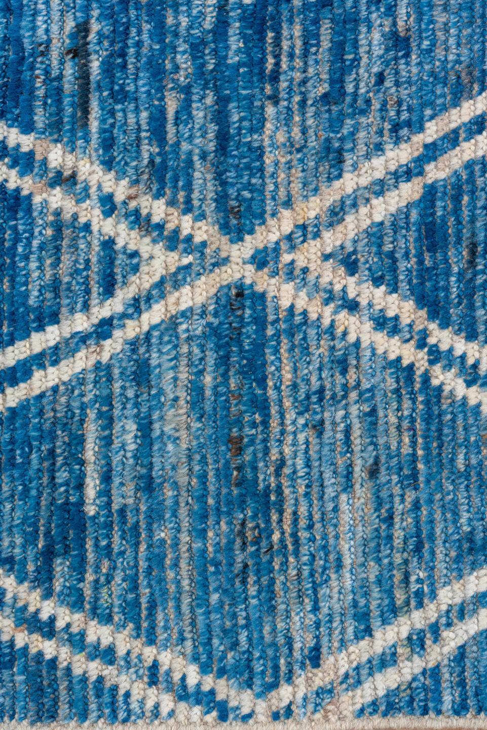 9' x 12' one-of-a-kind handmade vintage Tulu large size rug. Color palette: blue, ivory, sky blue, light blue