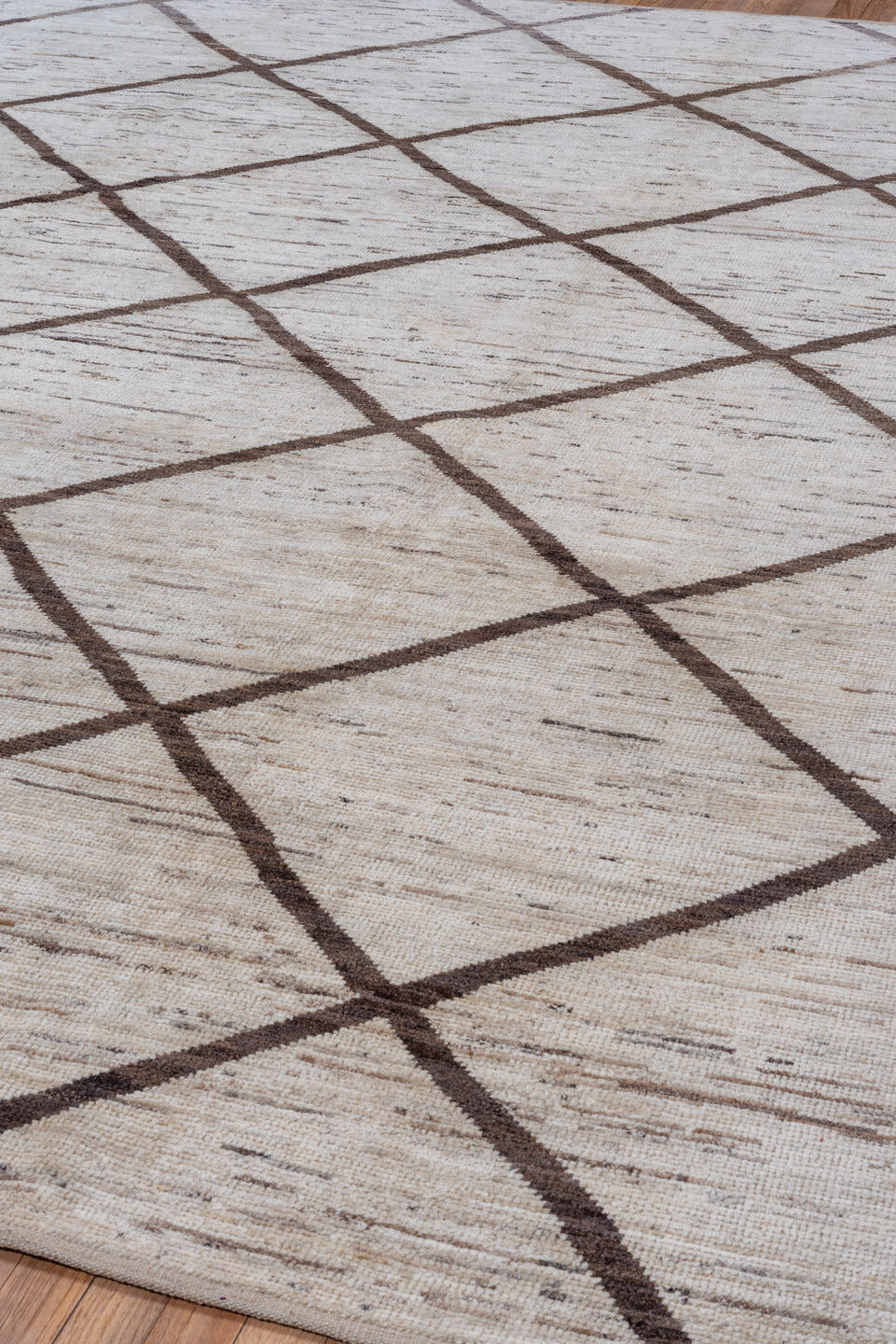 8' x 9' one-of-a-kind handmade vintage Tulu rug. Color palette: ivory, brown, taupe, charcoal, beige, gray, black